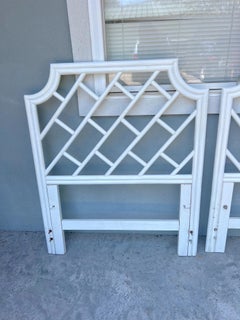 A pair of 1970s Vintage Chinese Chippendale Coastal Bamboo Twin Headboards