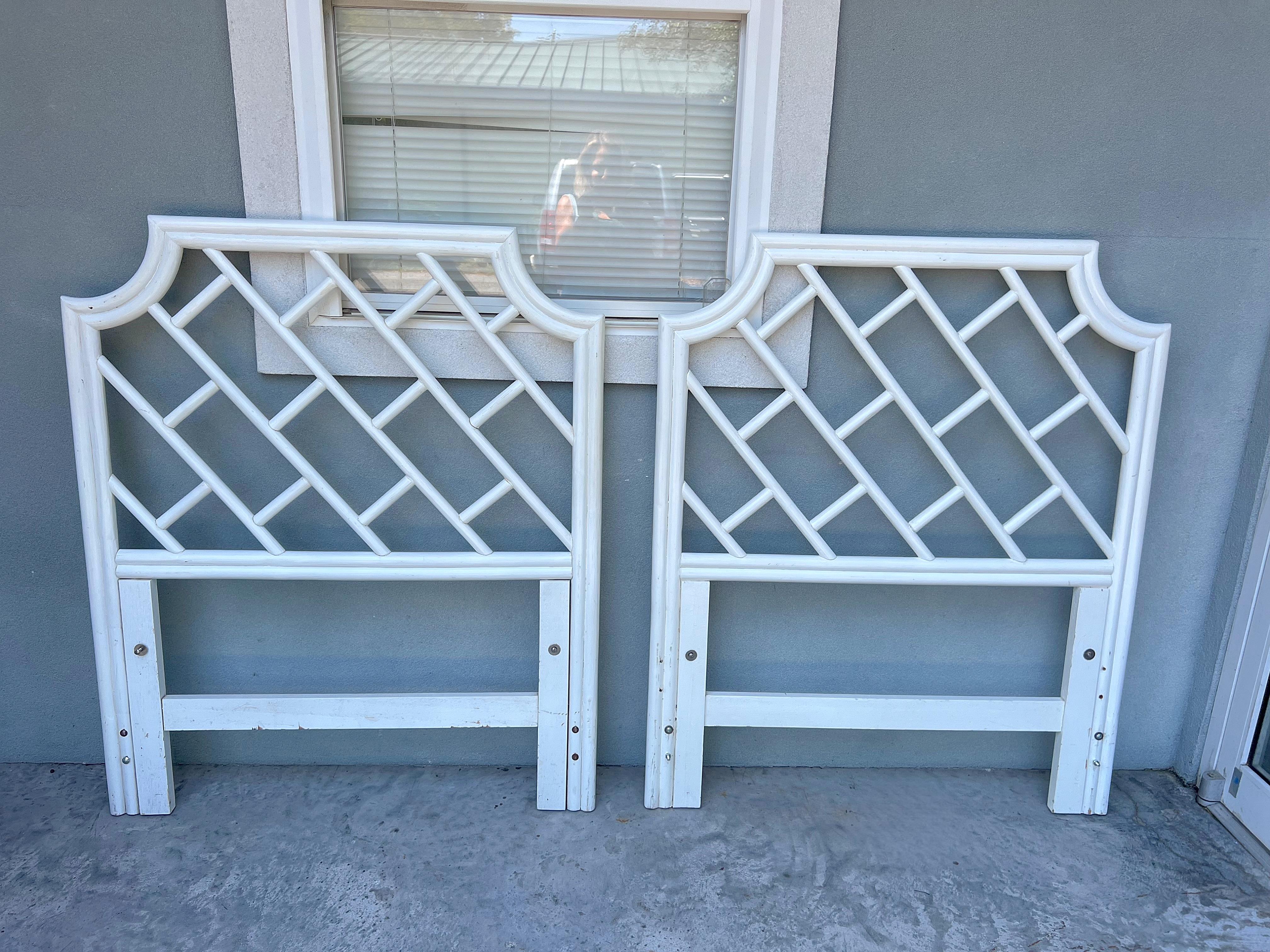 American A pair of 1970s Vintage Chinese Chippendale Coastal Bamboo Twin Headboards