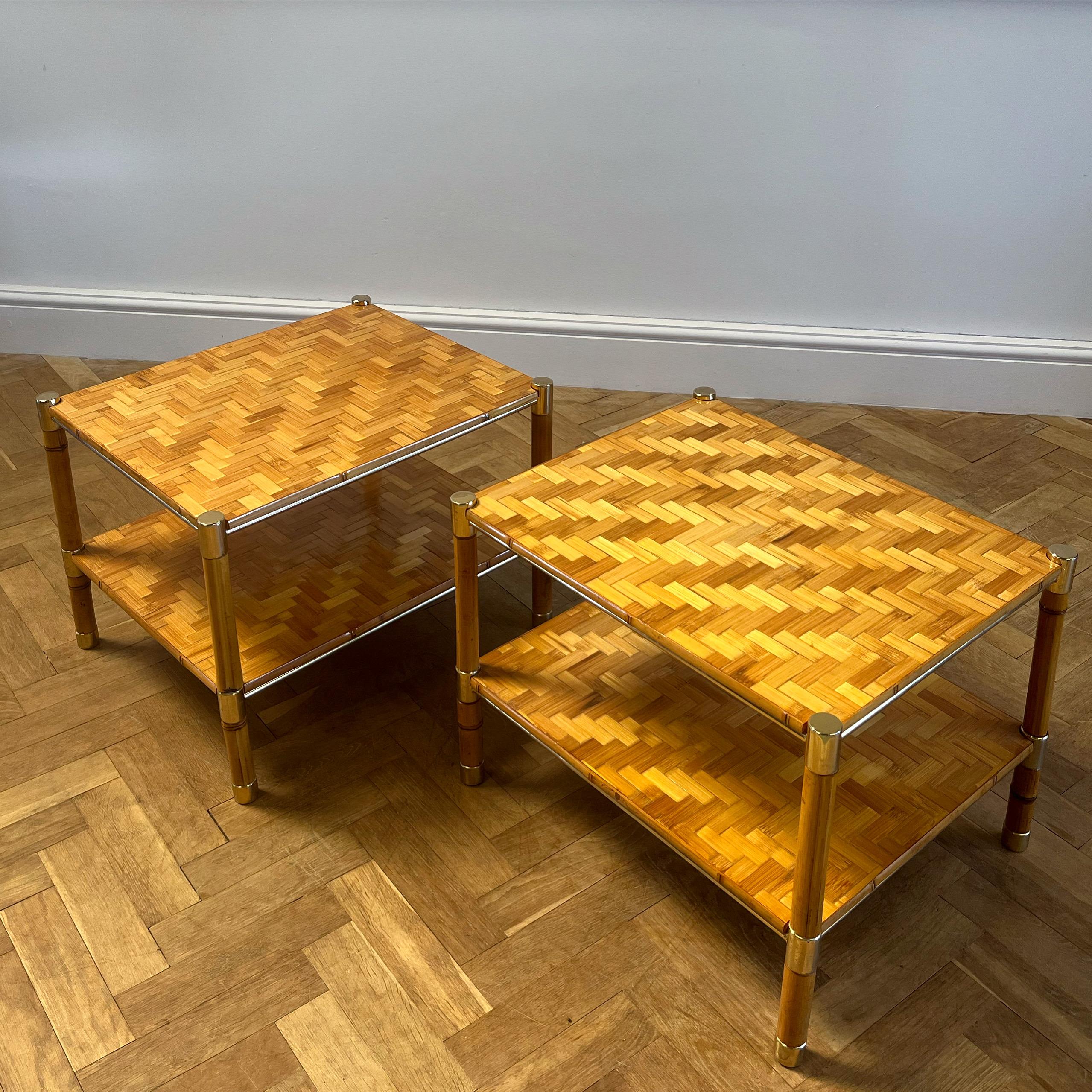 English A Pair of 1980s Bamboo & Brass Etageres For Sale