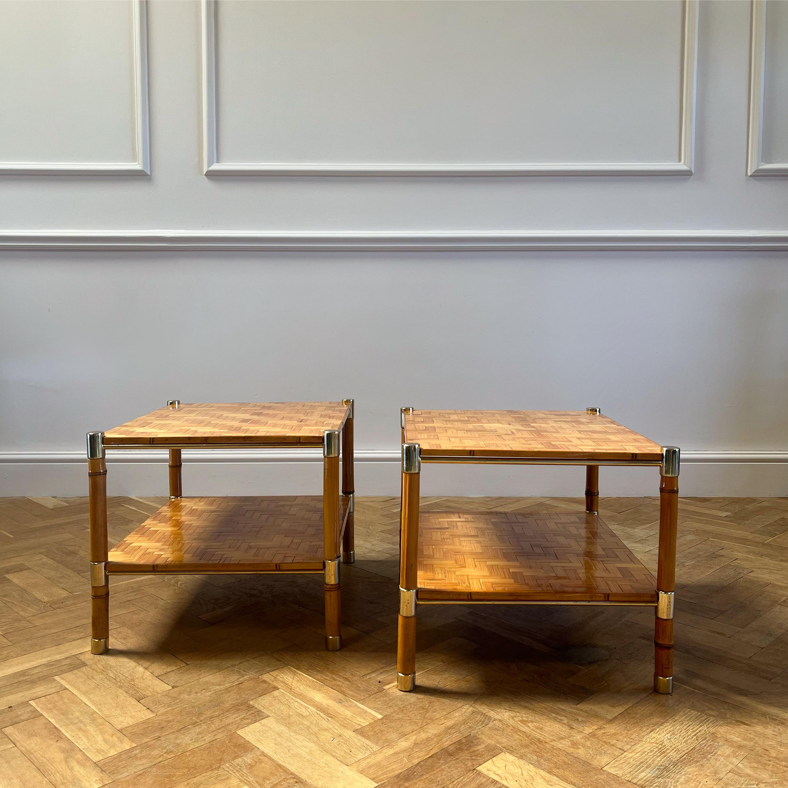 A Pair of 1980s Bamboo & Brass Etageres In Good Condition For Sale In London, GB