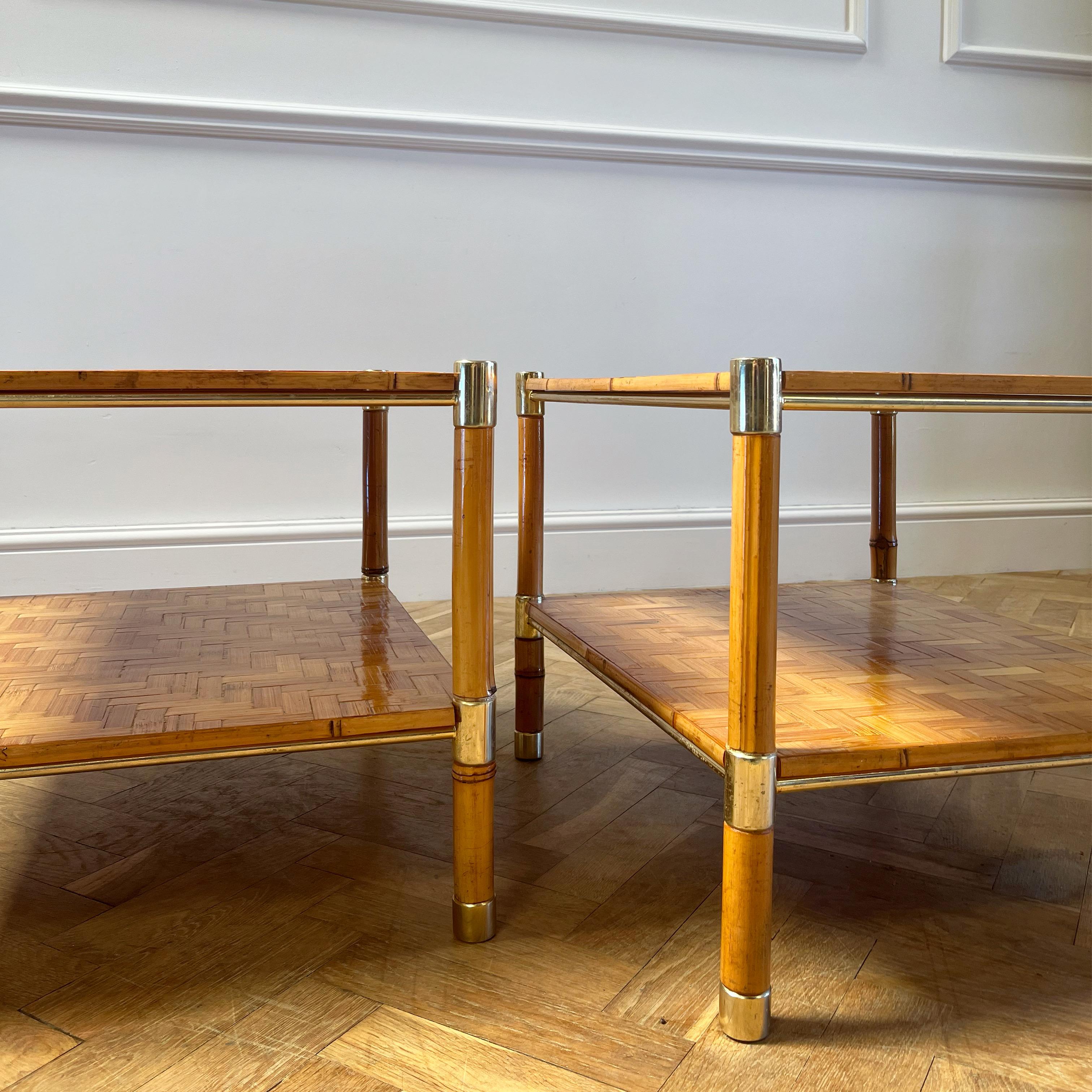 A Pair of 1980s Bamboo & Brass Etageres For Sale 1