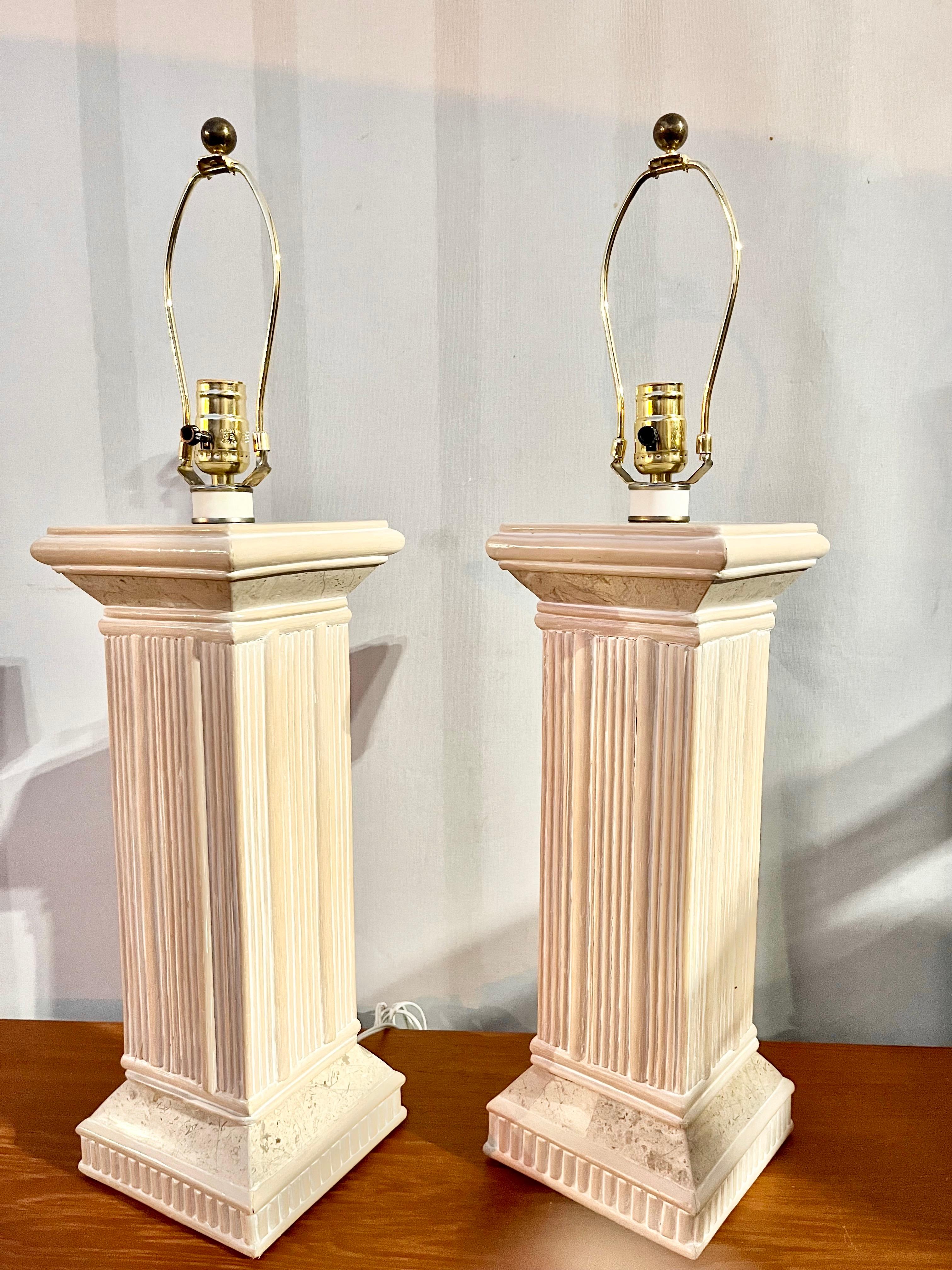 Late 20th Century Pair of 1980s Coastal Style Rattan Table Lamps For Sale