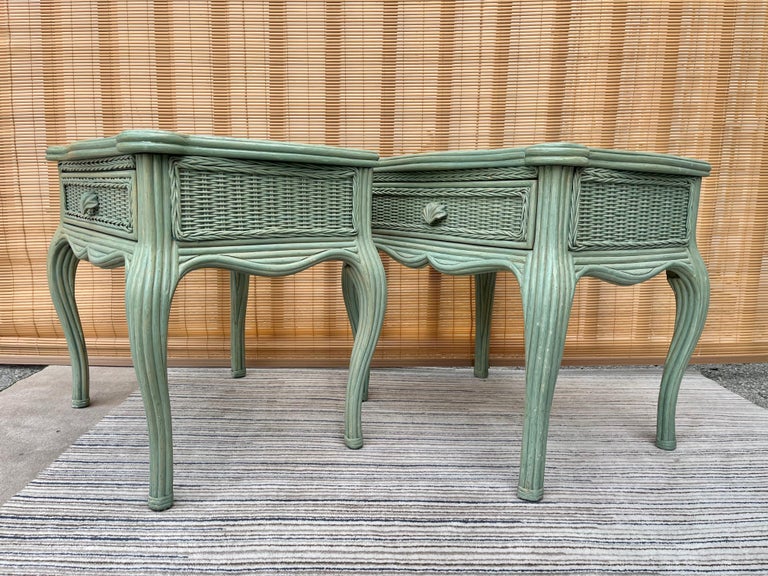 Pair of 1980s Coastal Style Wicker Night Stands by Whitecraft Furniture For Sale 1