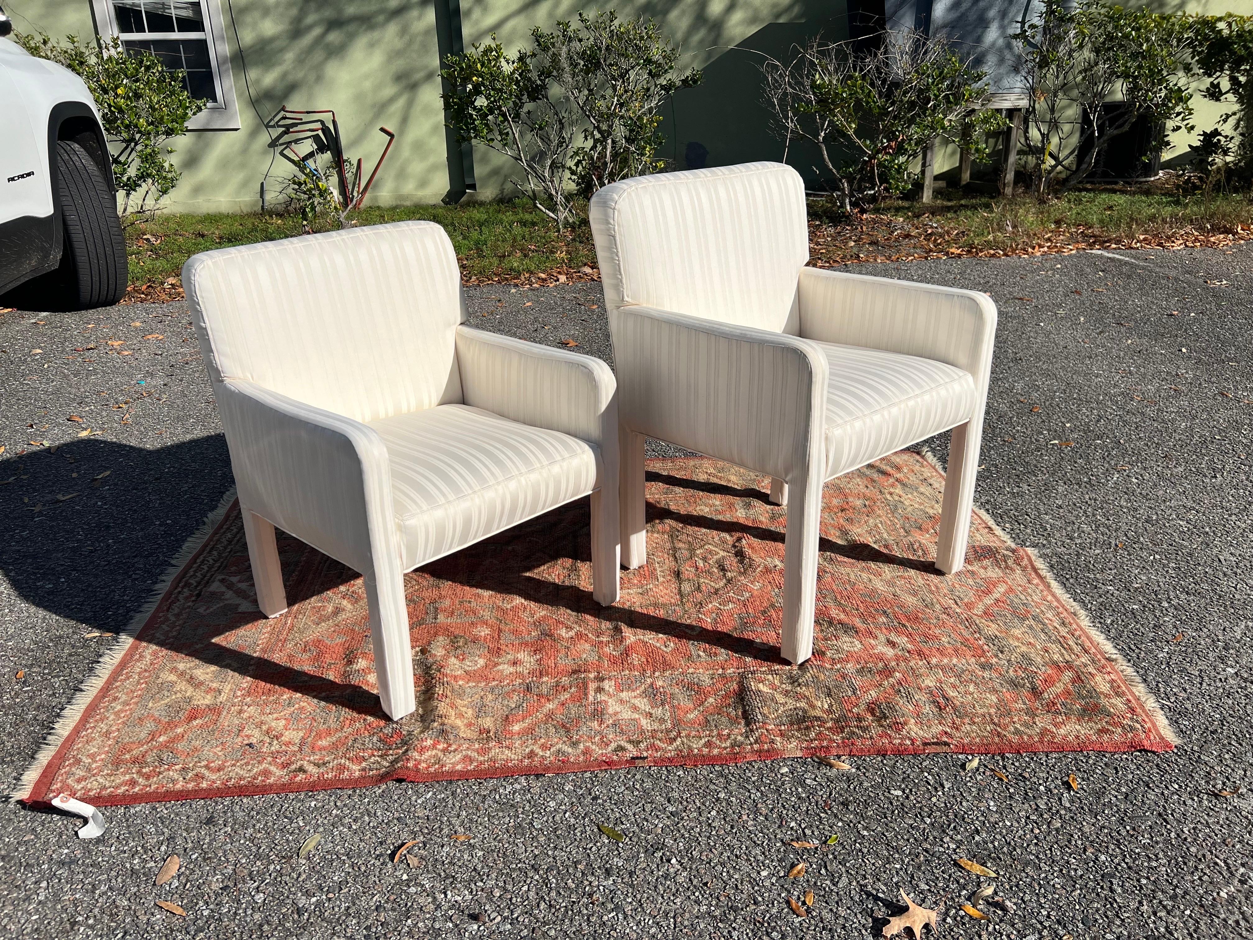 American A pair of 1980s Postmodern His and Hers Low Back Parsons Chairs For Sale