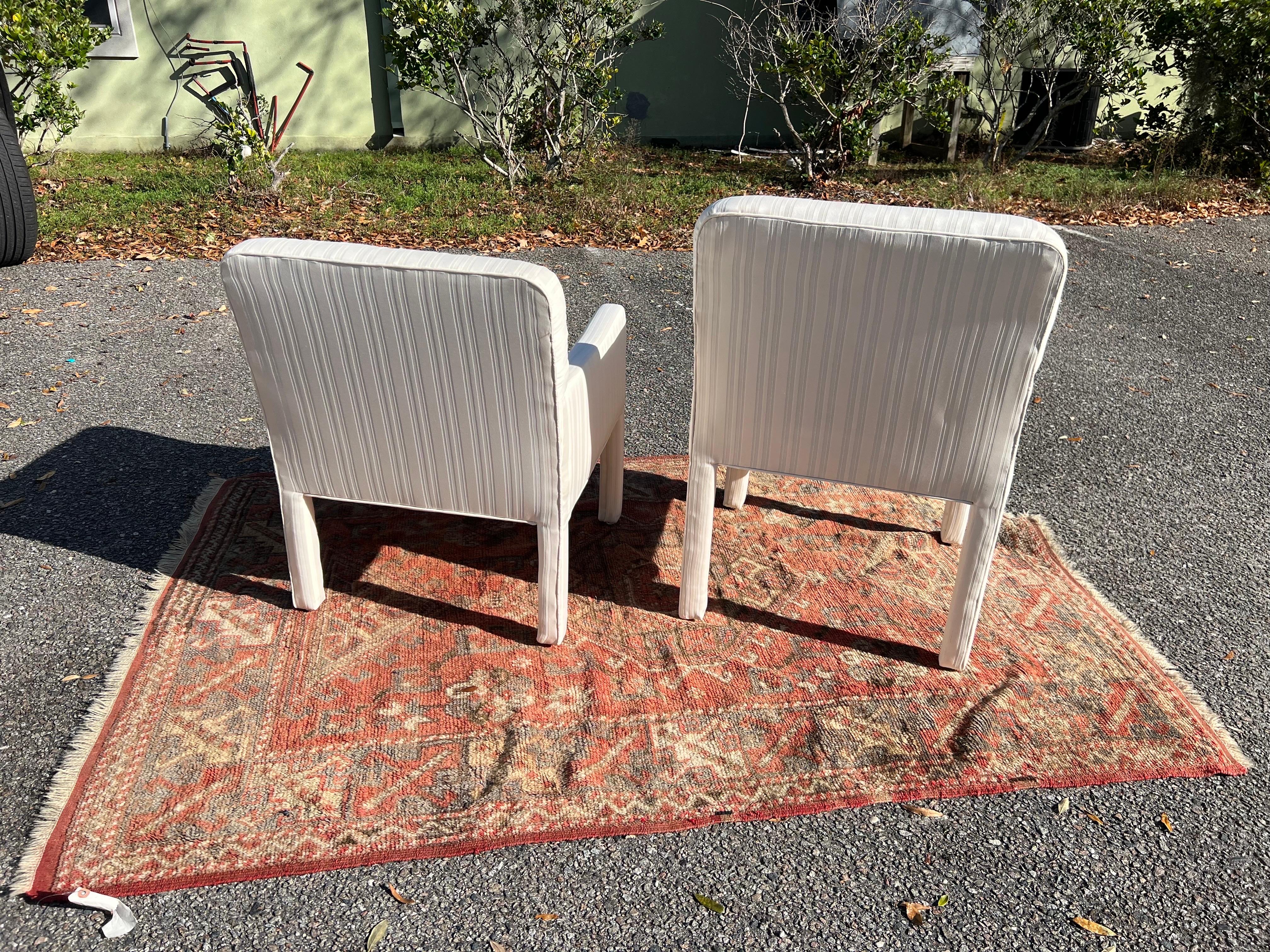 Late 20th Century A pair of 1980s Postmodern His and Hers Low Back Parsons Chairs For Sale