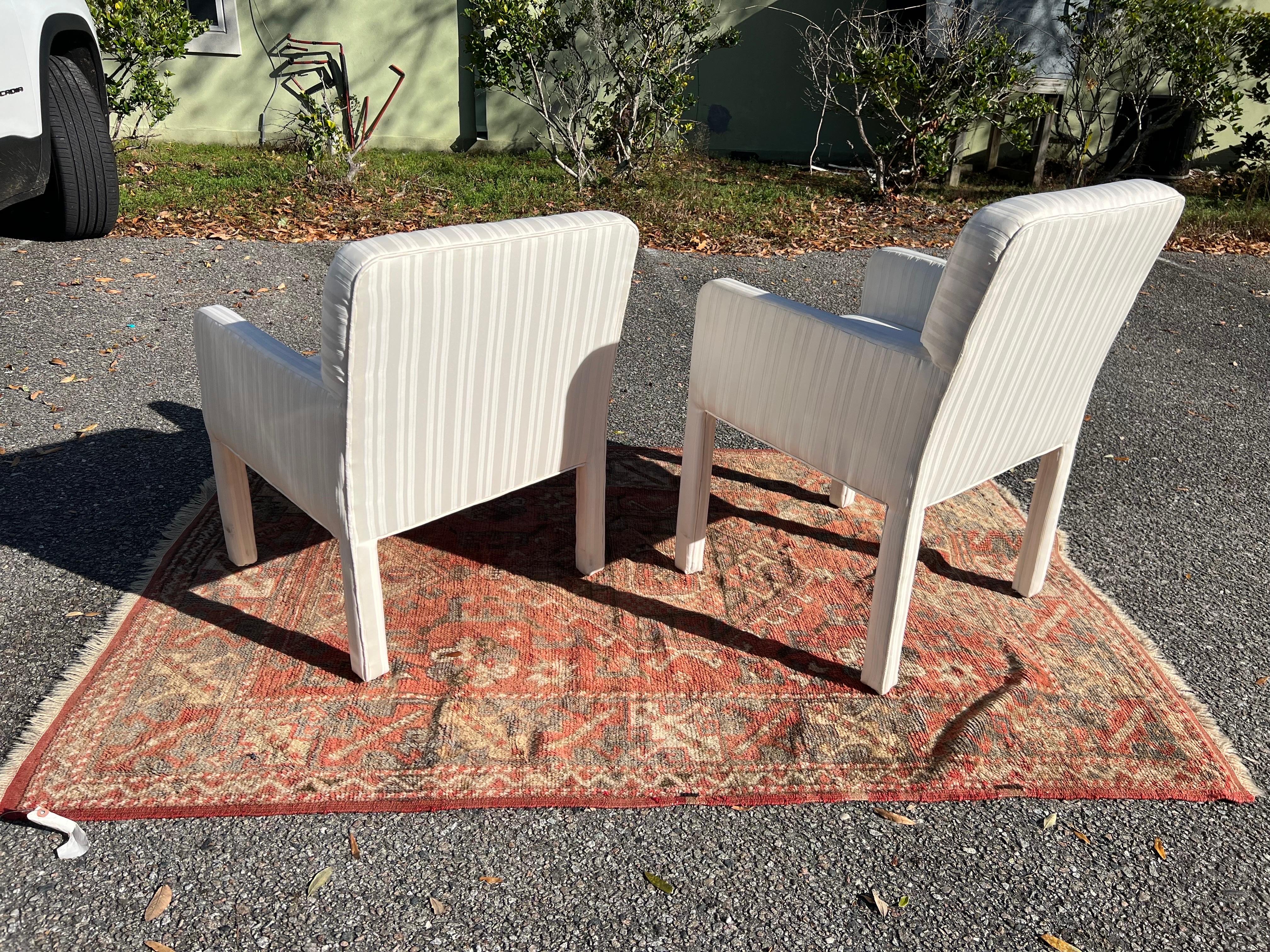 A pair of 1980s Postmodern His and Hers Low Back Parsons Chairs For Sale 1