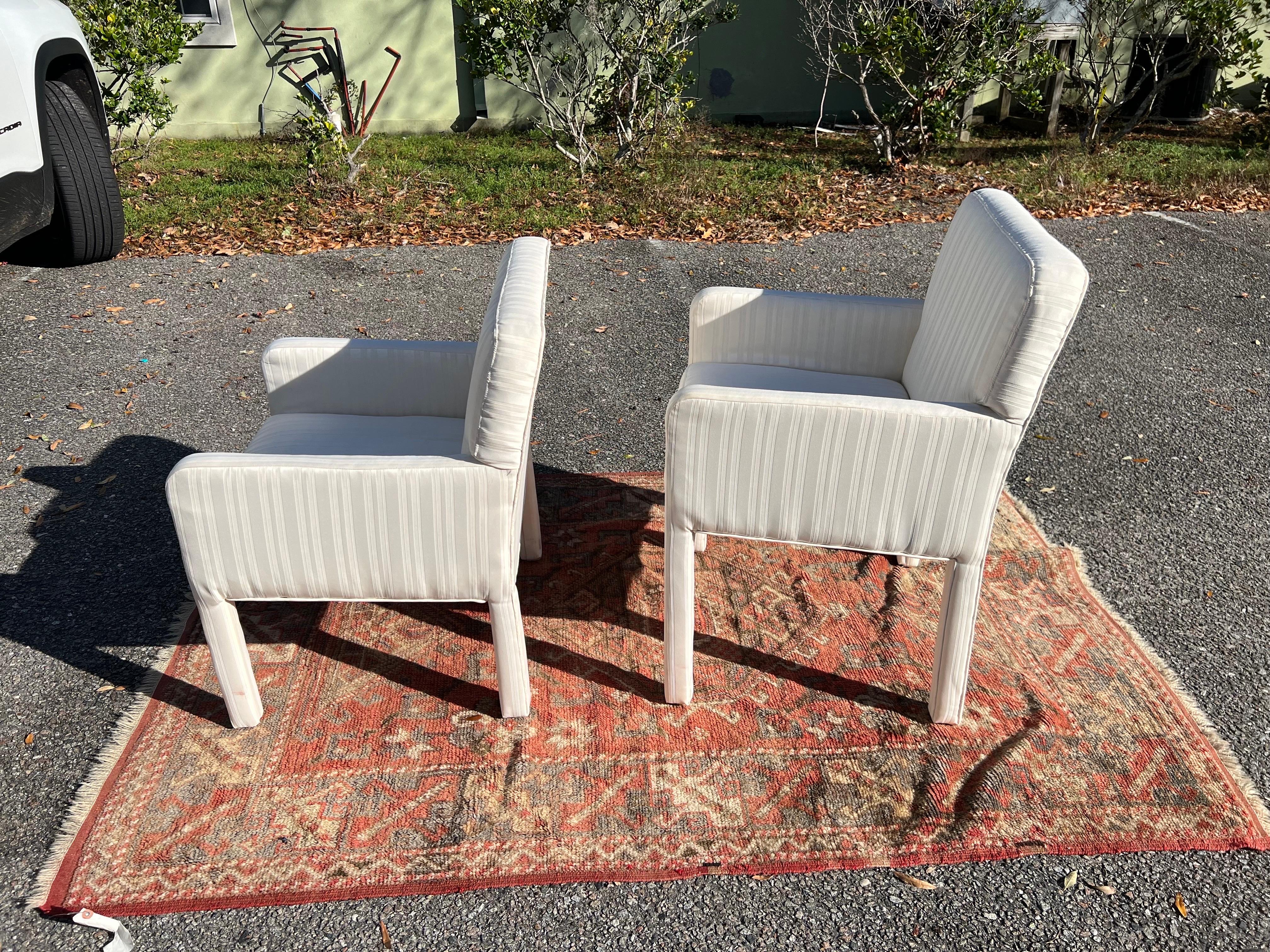 A pair of 1980s Postmodern His and Hers Low Back Parsons Chairs For Sale 2