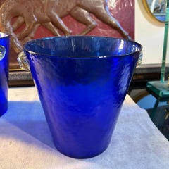 A Pair of 1980s Venini Style Modernist Blue and Yellow Murano Glass Wine Coolers