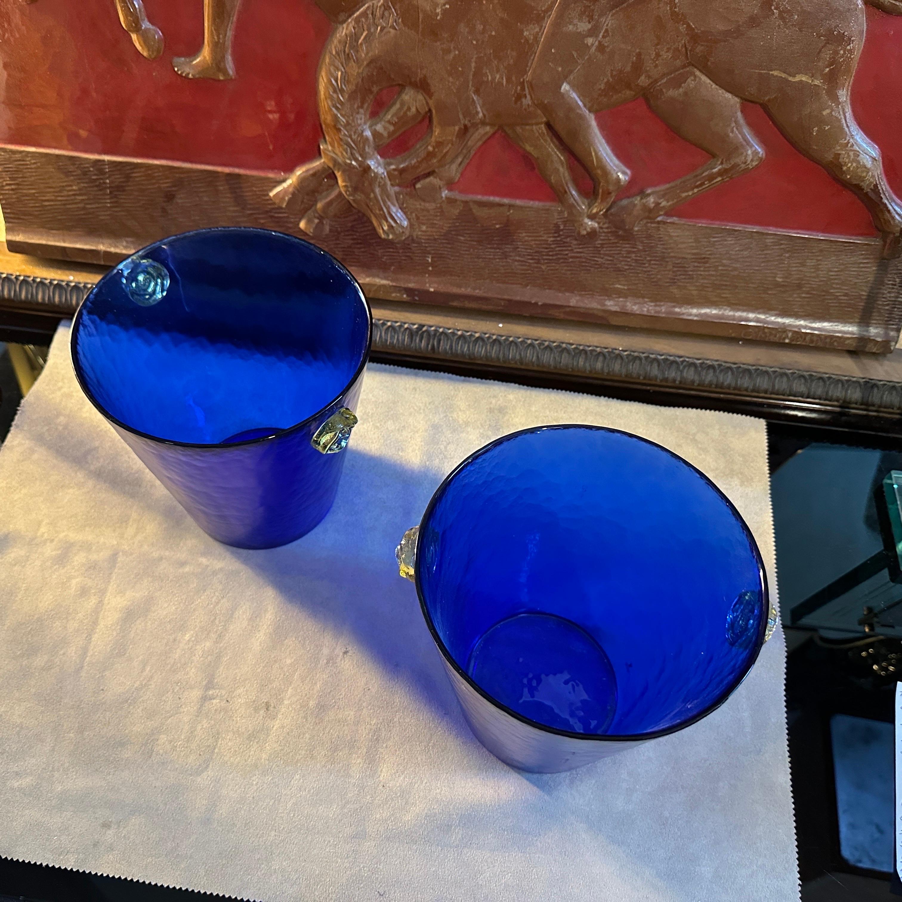 Hand-Crafted A Pair of 1980s Venini Style Modernist Blue and Yellow Murano Glass Wine Coolers For Sale