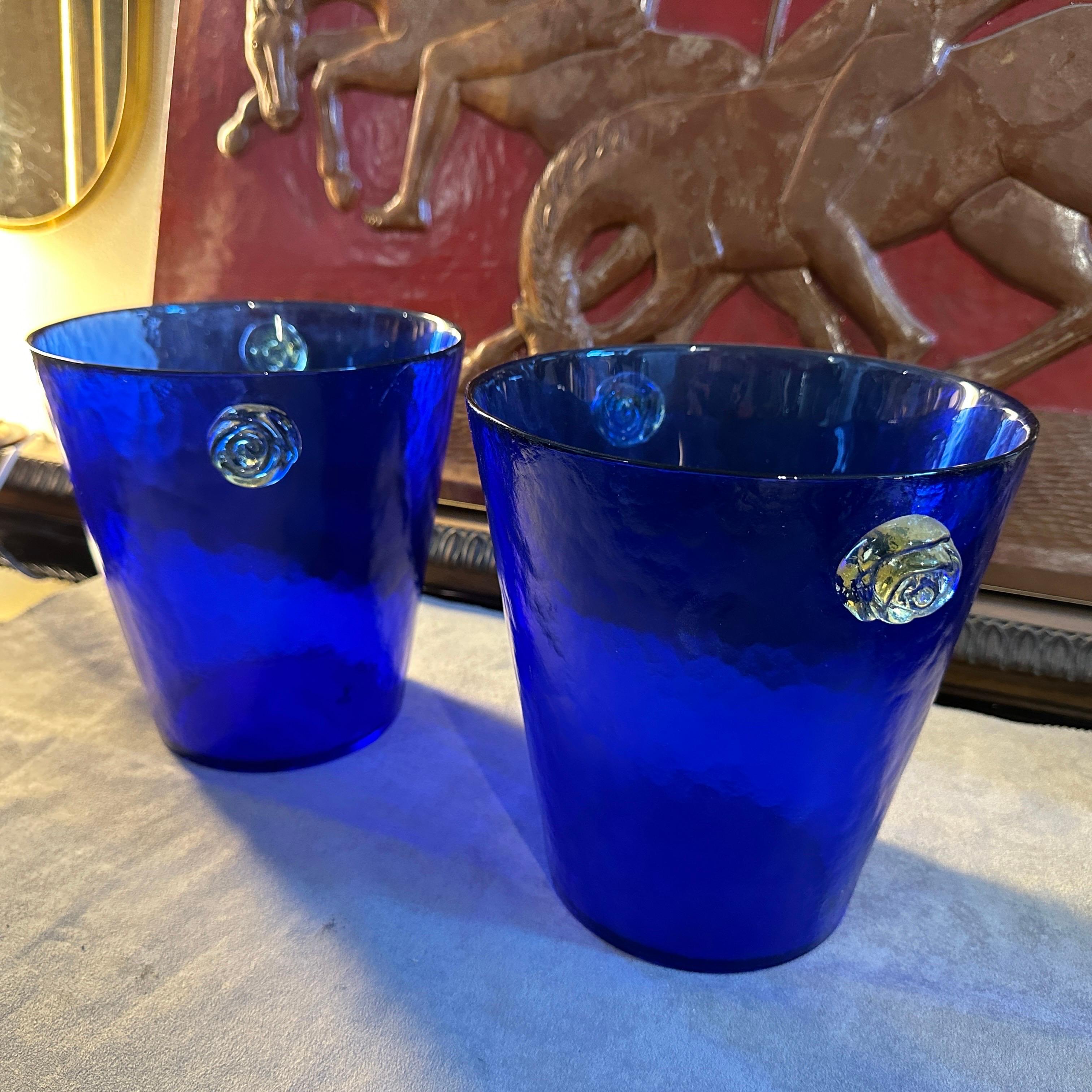 A Pair of 1980s Venini Style Modernist Blue and Yellow Murano Glass Wine Coolers For Sale 2