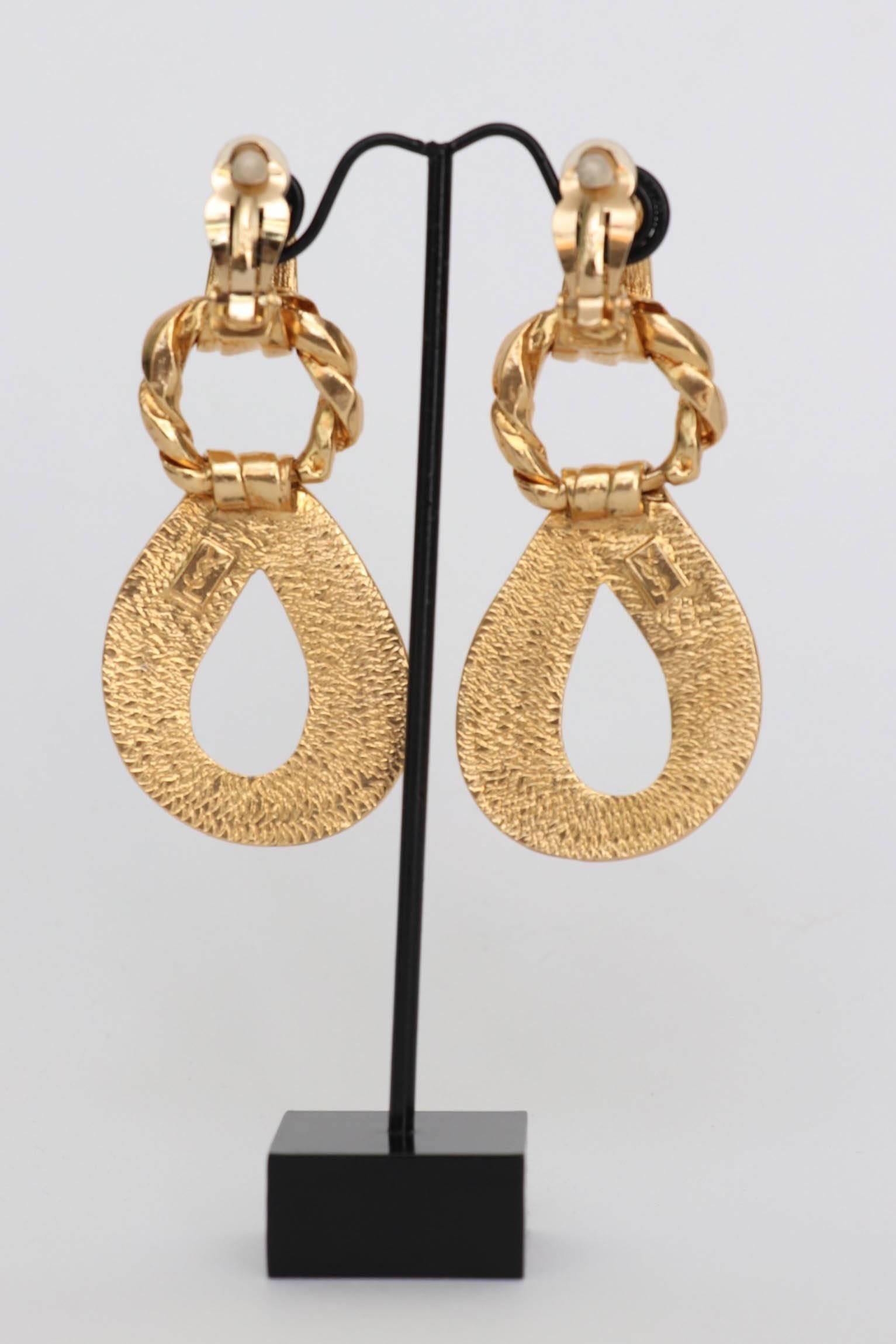Women's or Men's Yves Saint Laurent Gold Plated Clip On Earrings, 1980s  For Sale