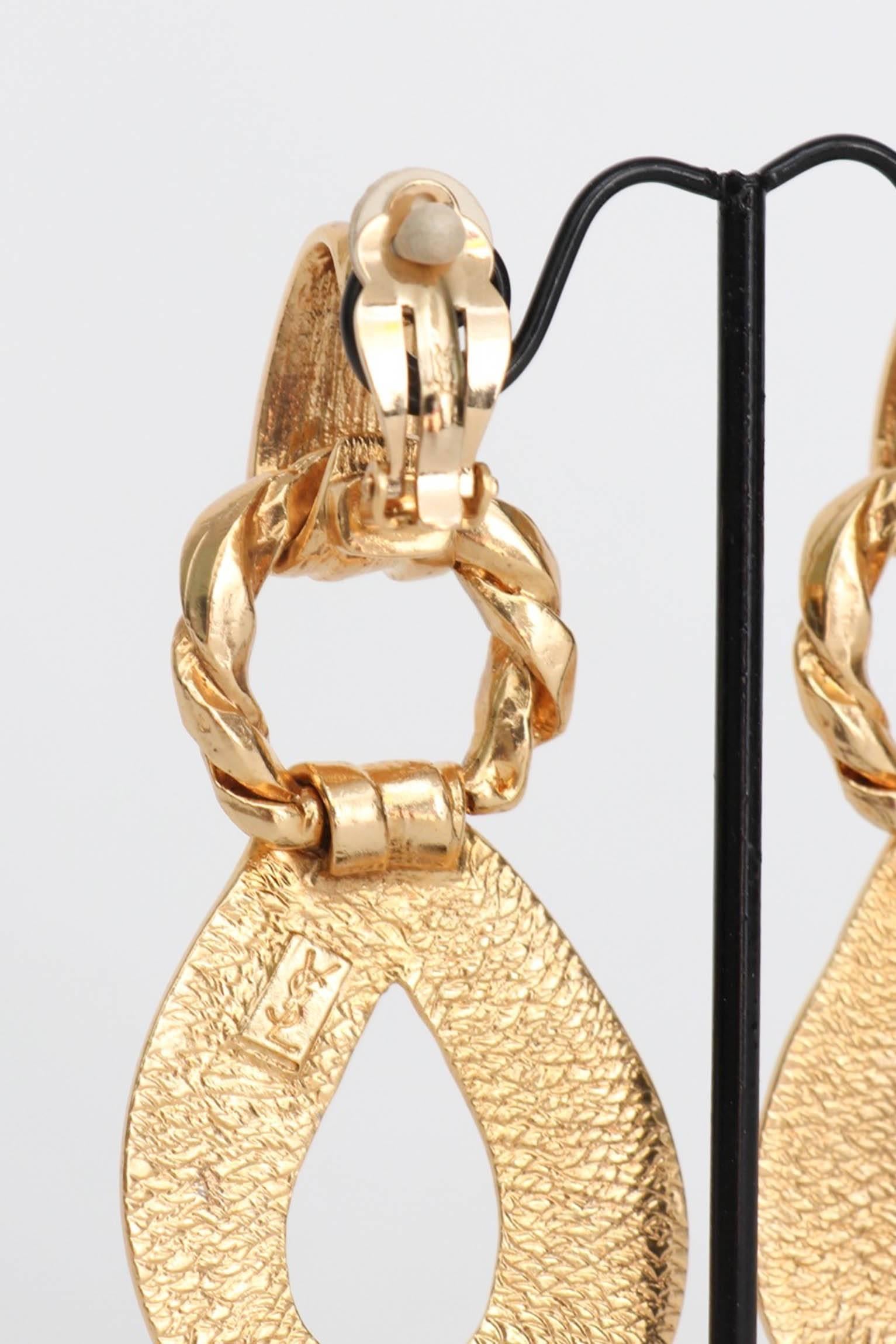 Yves Saint Laurent Gold Plated Clip On Earrings, 1980s  For Sale 1