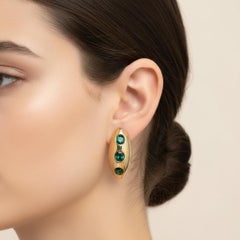 A Pair of 1990S Costume Jewelry Brass and Emerald Crystals Italian Earrings