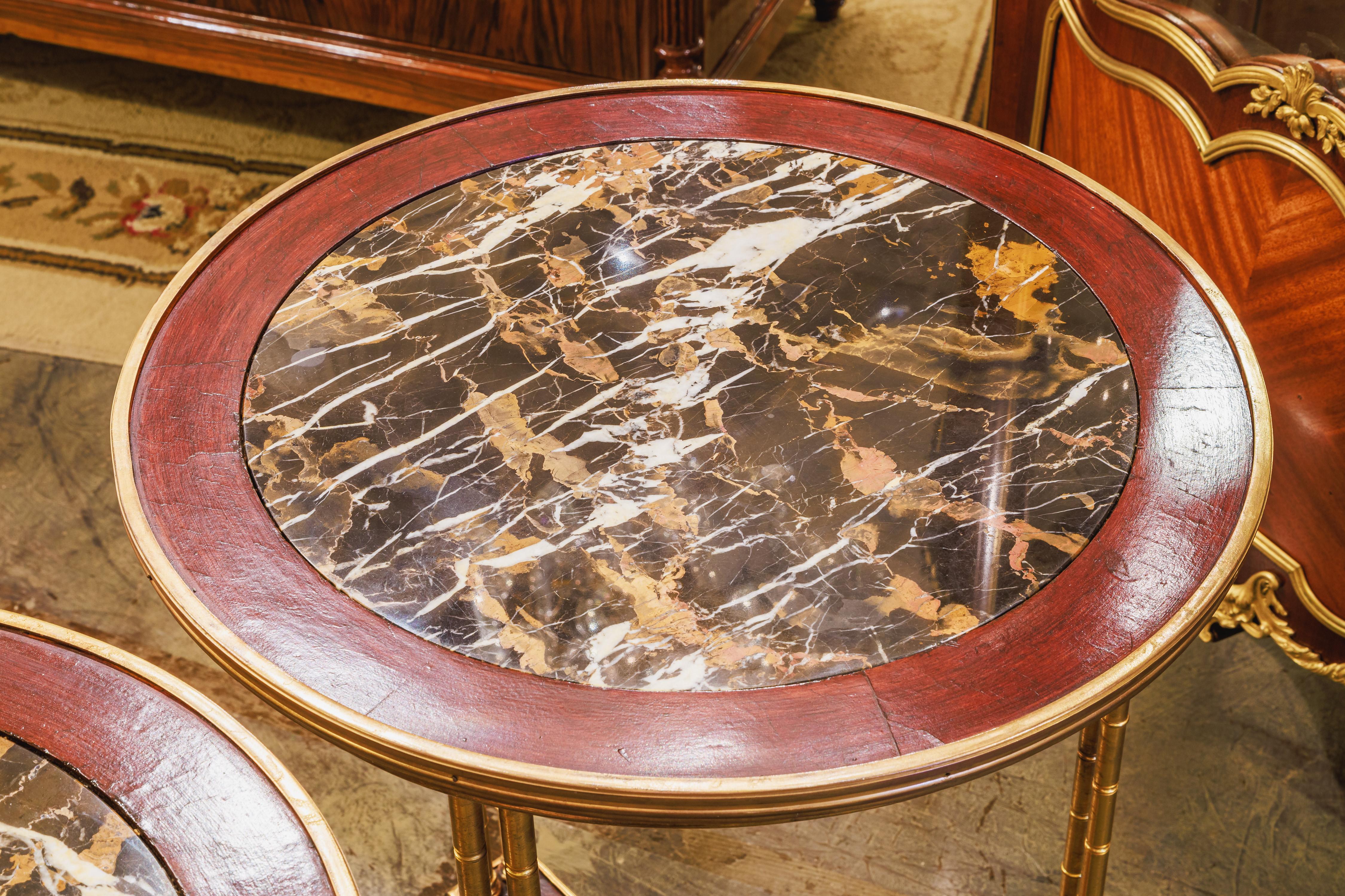 XIXe siècle A  paire de  Tables de guéridon en acajou continental et bronze doré du 19e siècle. en vente
