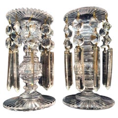 A pair of 19th C cut glass table lustre candlesticks