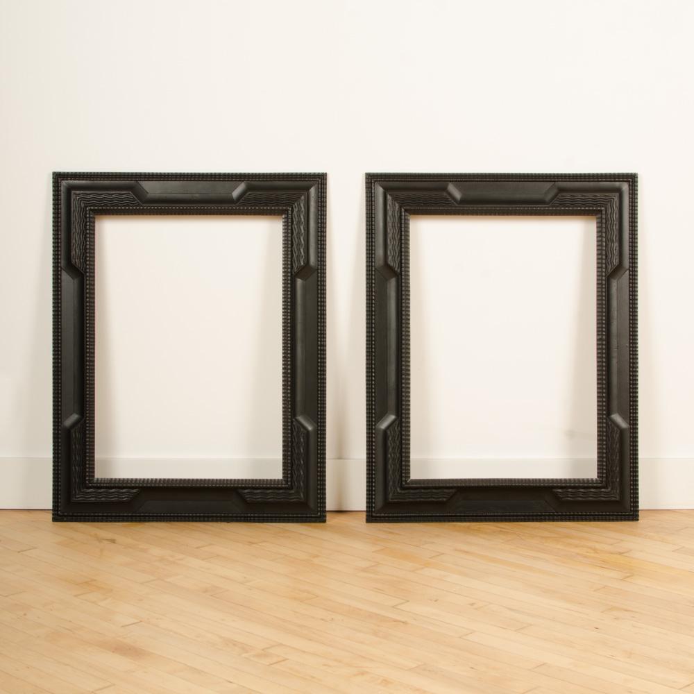 A pair of 19th C Dutch Style Ebonized Frame or Mirror with Blackened Carved Wood 2