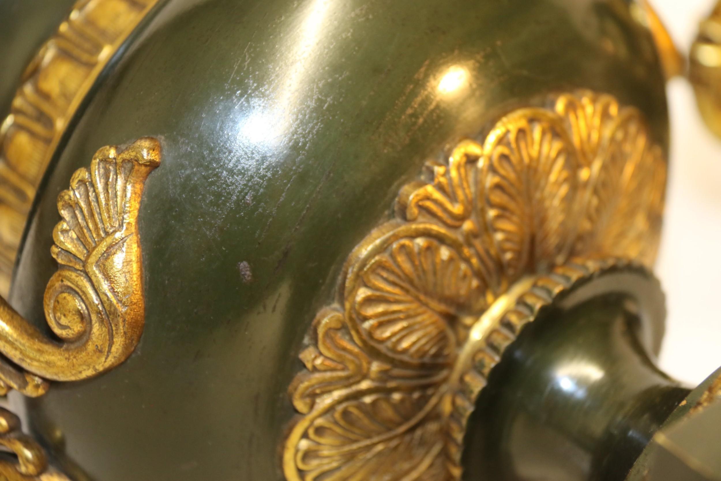 Pair of 19th Century French Bronze and Gilt Urns with Marble Bases For Sale 2