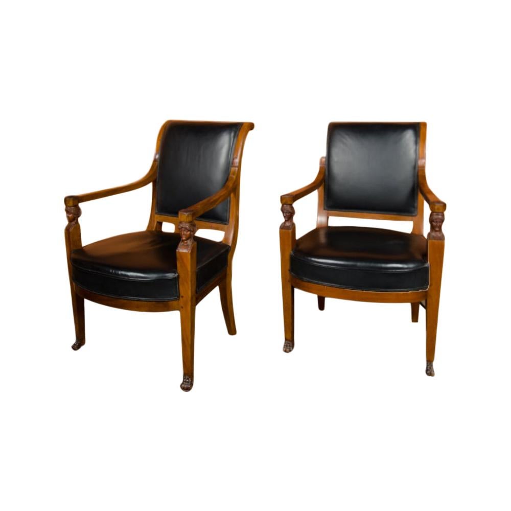 Pair of 19th Century French Jacob Frères Consulat Armchairs For Sale