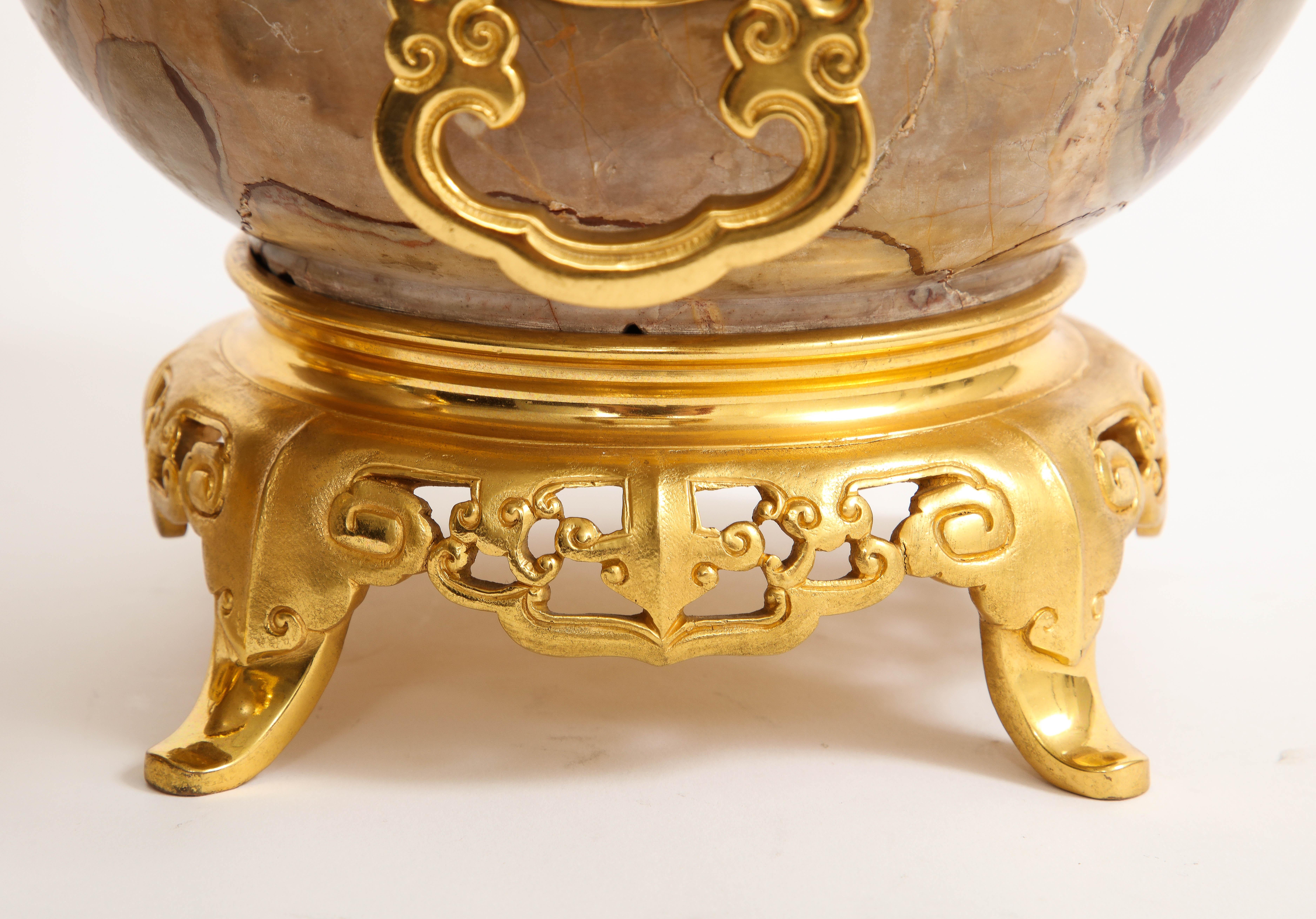 Pair of 19th Century French Ormolu Mounted Marble Centerpieces, H. Journet & Cie For Sale 3