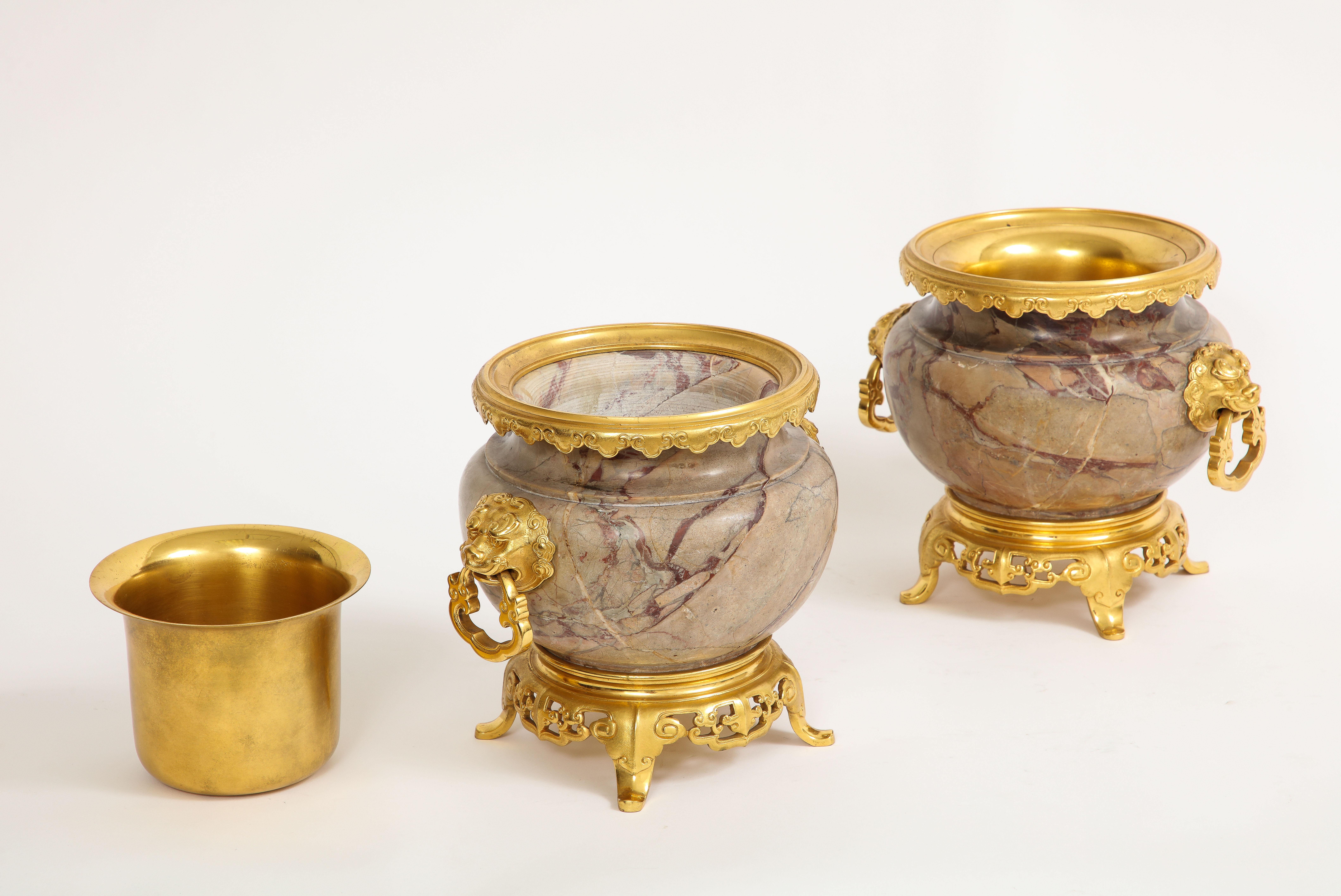 Pair of 19th Century French Ormolu Mounted Marble Centerpieces, H. Journet & Cie In Good Condition For Sale In New York, NY