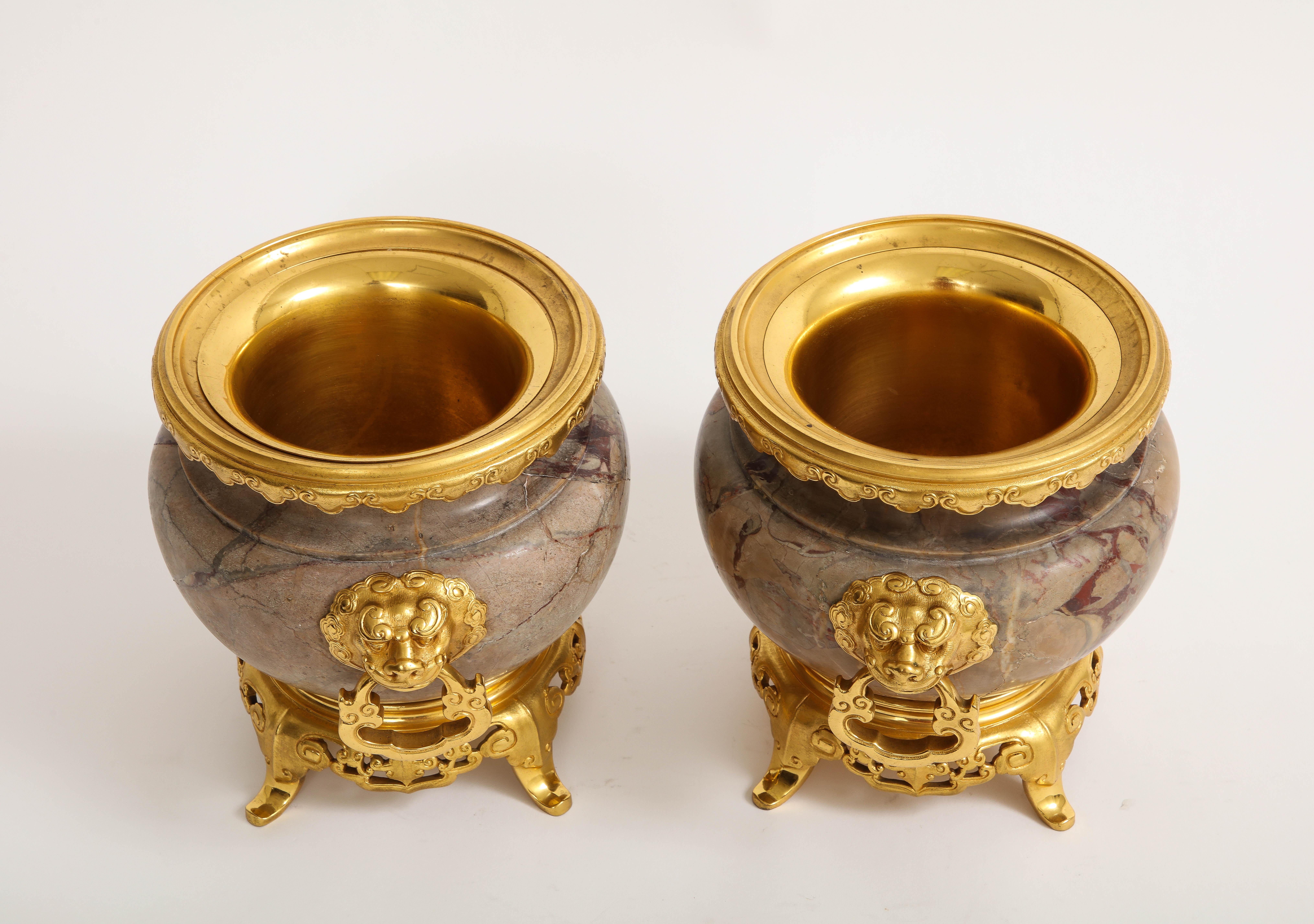 Late 19th Century Pair of 19th Century French Ormolu Mounted Marble Centerpieces, H. Journet & Cie For Sale