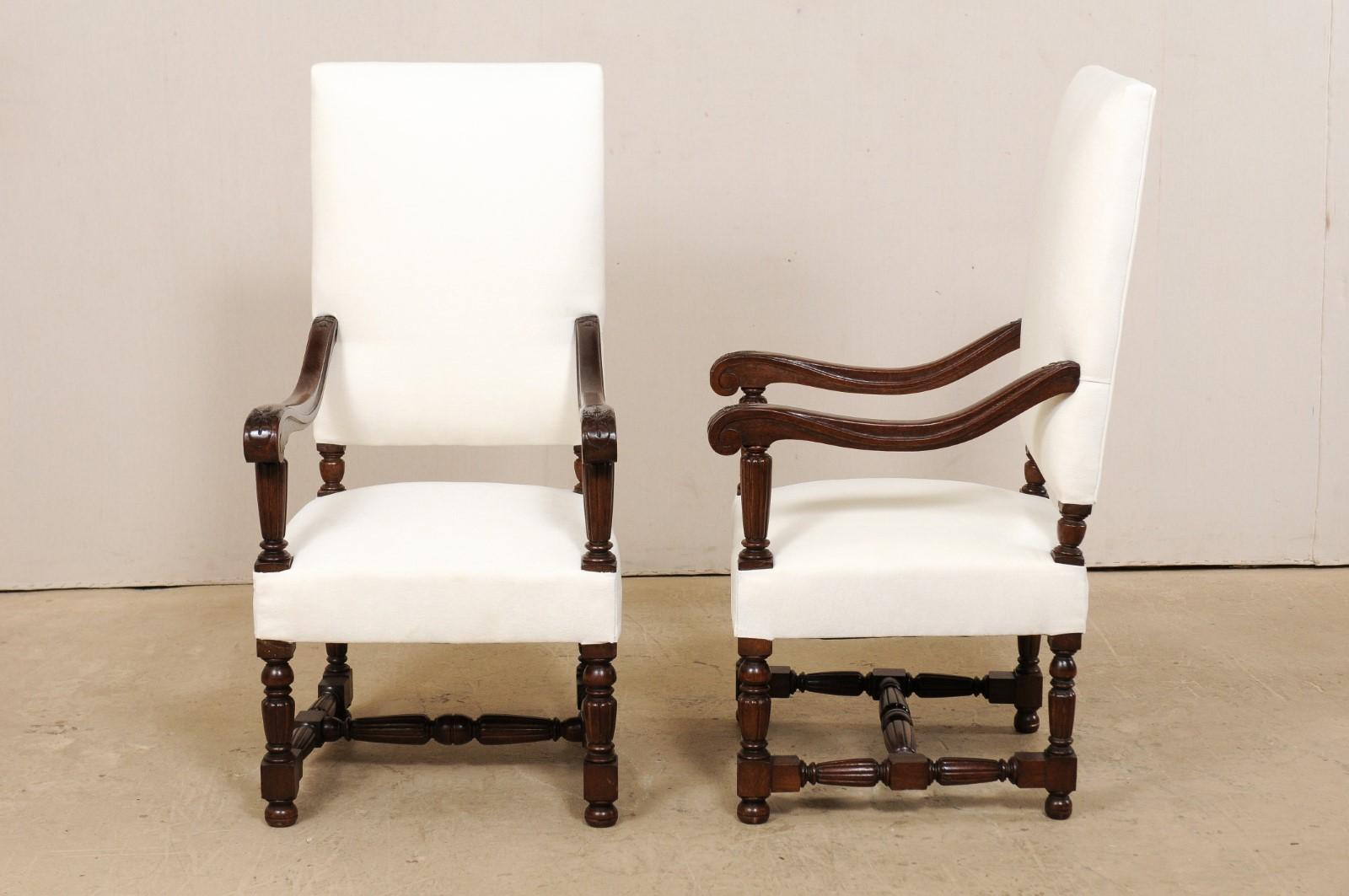 Pair of Italian Carved-Wood Armchairs with Newly Upholstered Seat and Back 5