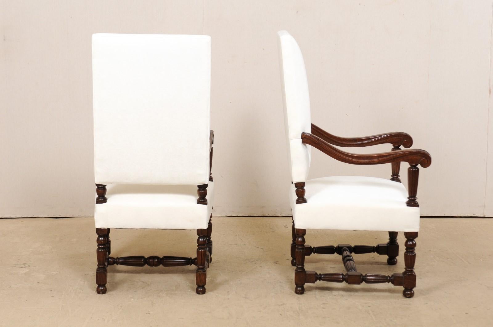 Pair of Italian Carved-Wood Armchairs with Newly Upholstered Seat and Back 6