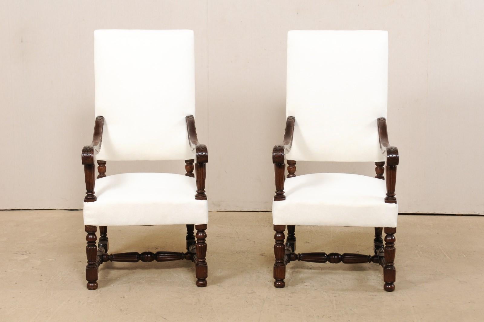 Pair of Italian Carved-Wood Armchairs with Newly Upholstered Seat and Back In Good Condition In Atlanta, GA