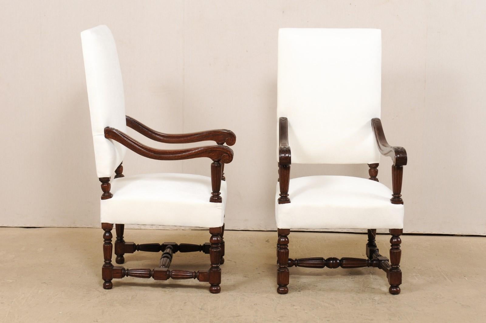 Pair of Italian Carved-Wood Armchairs with Newly Upholstered Seat and Back 2