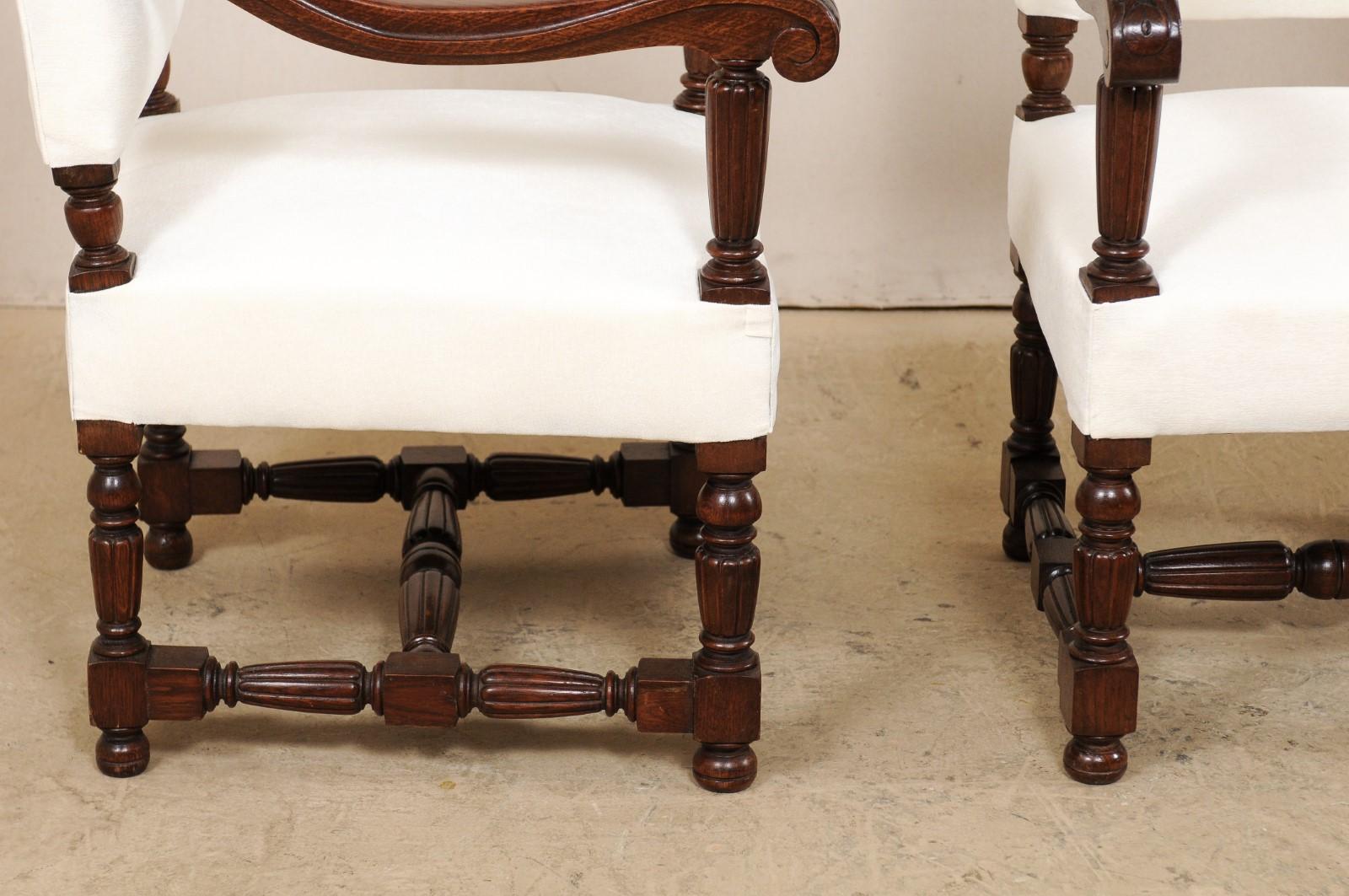 Pair of Italian Carved-Wood Armchairs with Newly Upholstered Seat and Back 3