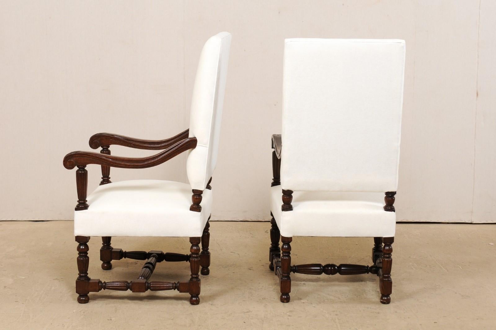 Pair of Italian Carved-Wood Armchairs with Newly Upholstered Seat and Back 4