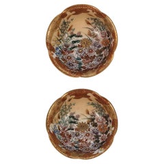 Antique A pair of 19th C Japanese Meiji period miniature porcelain Kutani ware bowls
