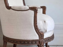 A Pair of 19th C Louis XVI Style Carved Frame Bergères