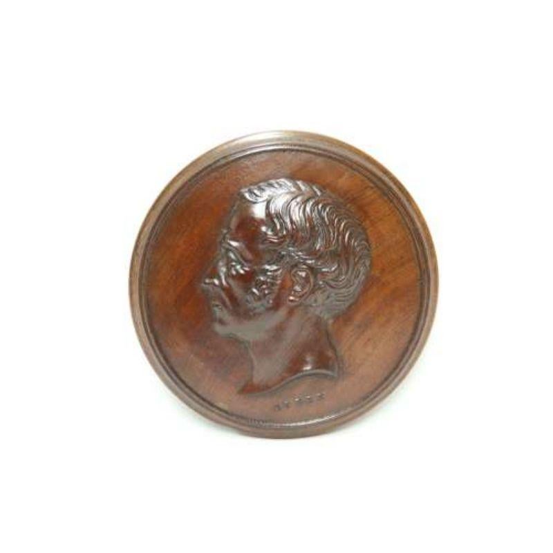 Italian Pair of 19th C Mahogany Portrait Wall Plaques the Composers Rossini and Auber For Sale