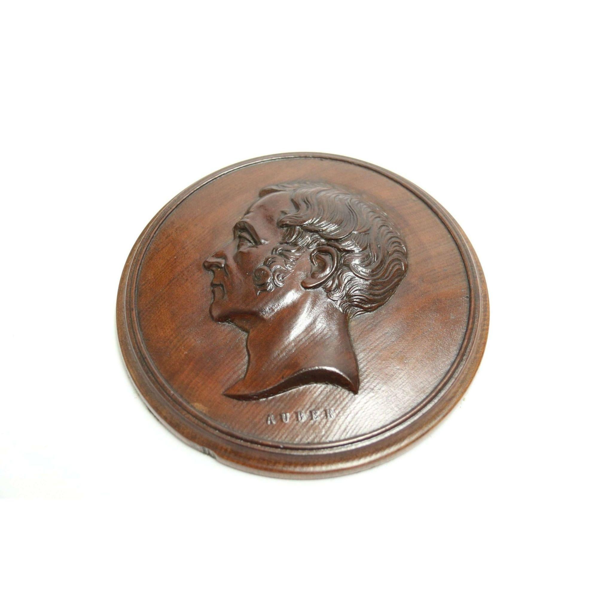 19th Century Pair of 19th C Mahogany Portrait Wall Plaques the Composers Rossini and Auber For Sale