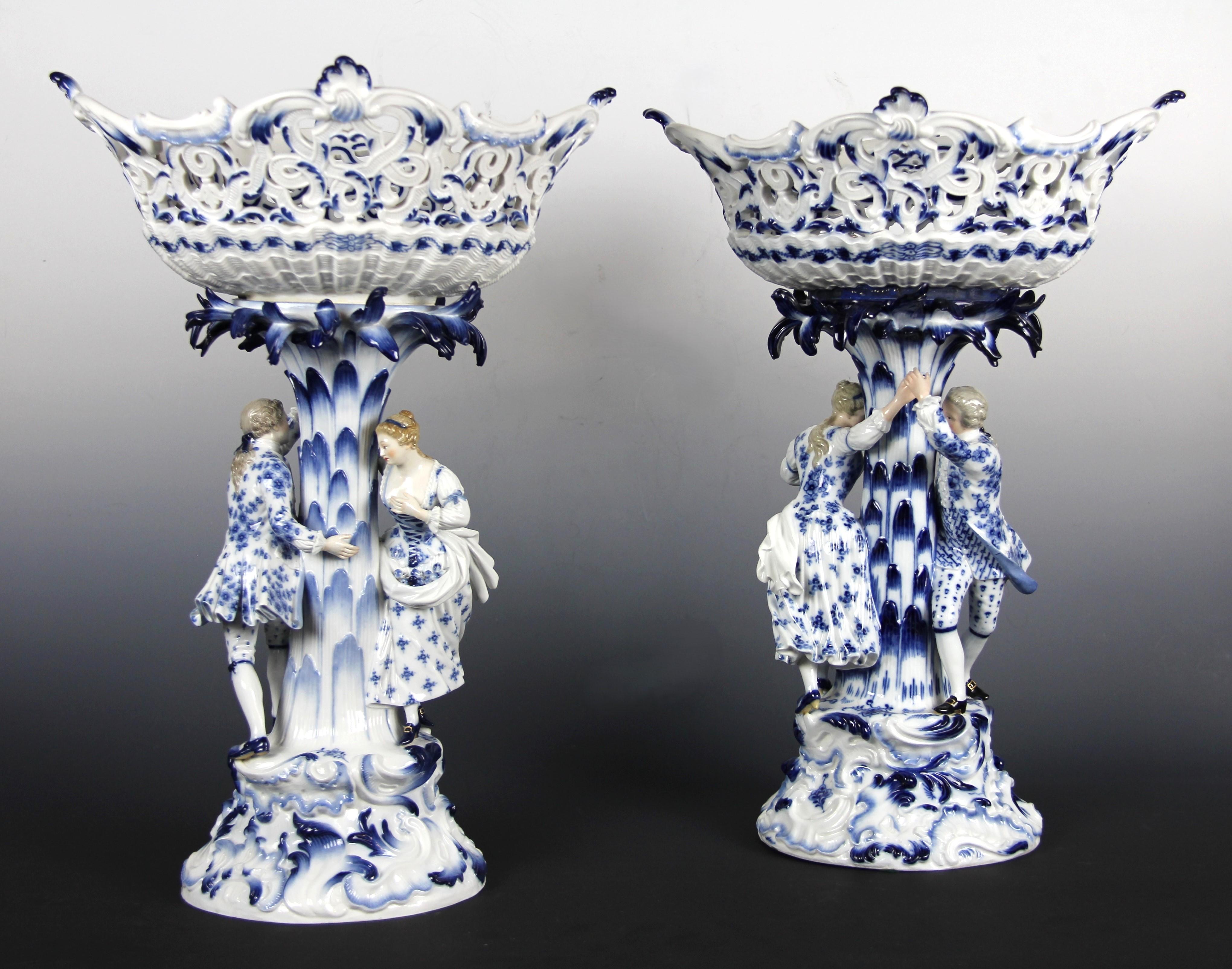Louis XVI A Pair of 19th C. Meissen Porcelain Blue and White Hide and Seek Centerpieces For Sale