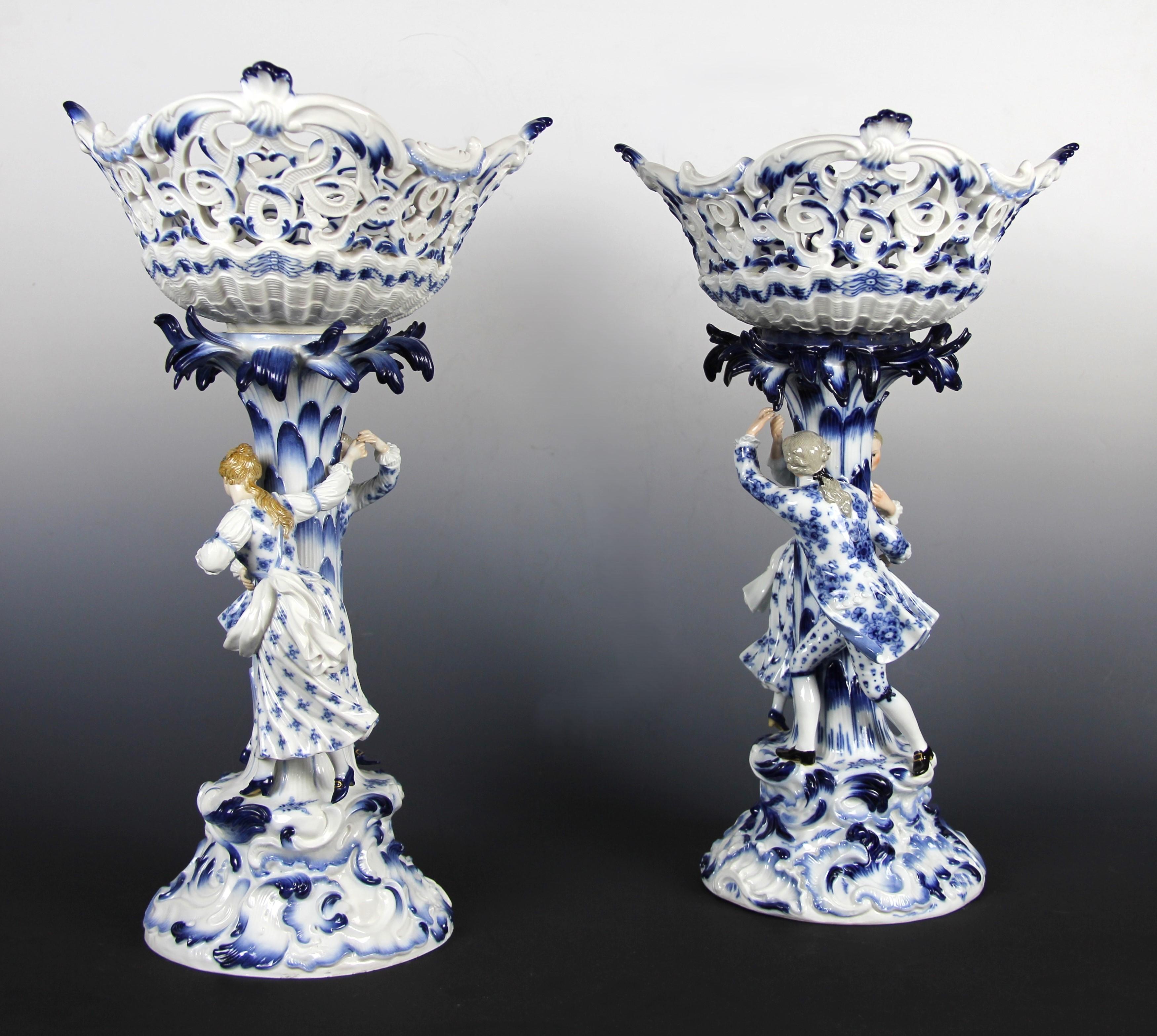A Pair of 19th C. Meissen Porcelain Blue and White Hide and Seek Centerpieces For Sale 2