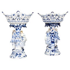 A Pair of 19th C. Meissen Porcelain Blue and White Hide and Seek Centerpieces