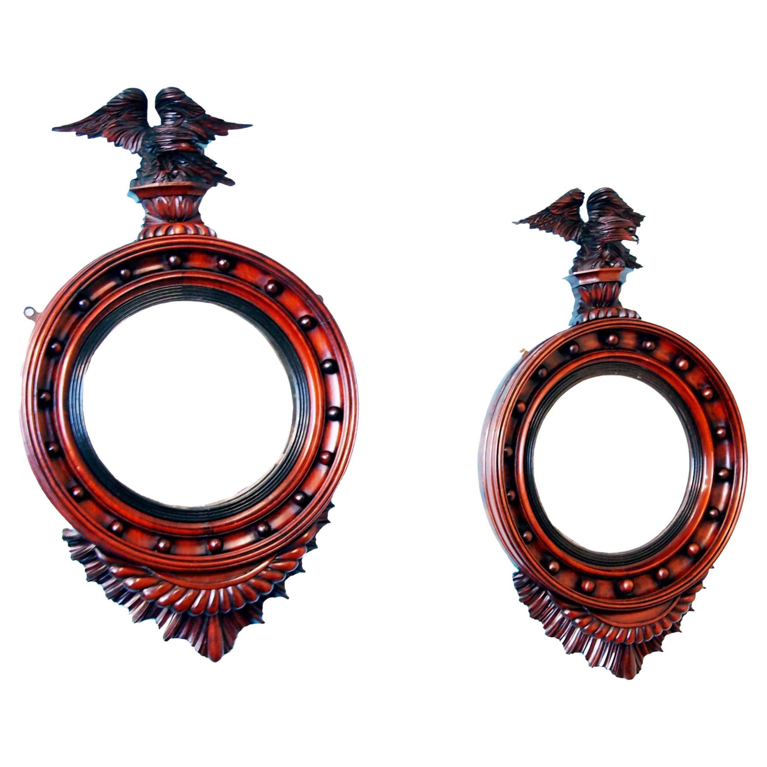 Pair of 19th Century '1840s' English Mahogany Convex Eagle Mirror For Sale