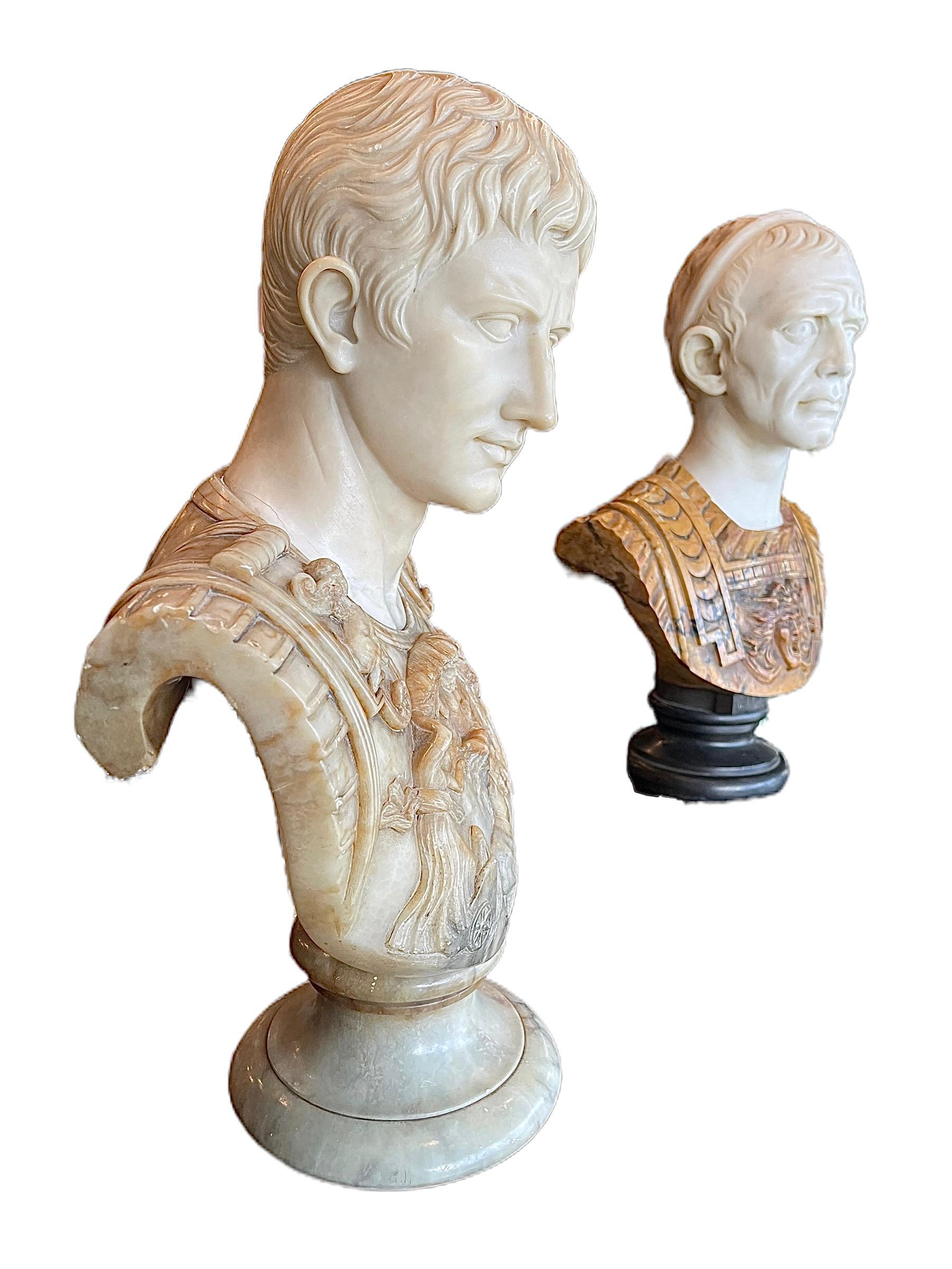 Pair of 19th Century '1850s' Grand Tour Italian Carved Multi-Marble Busts For Sale 8