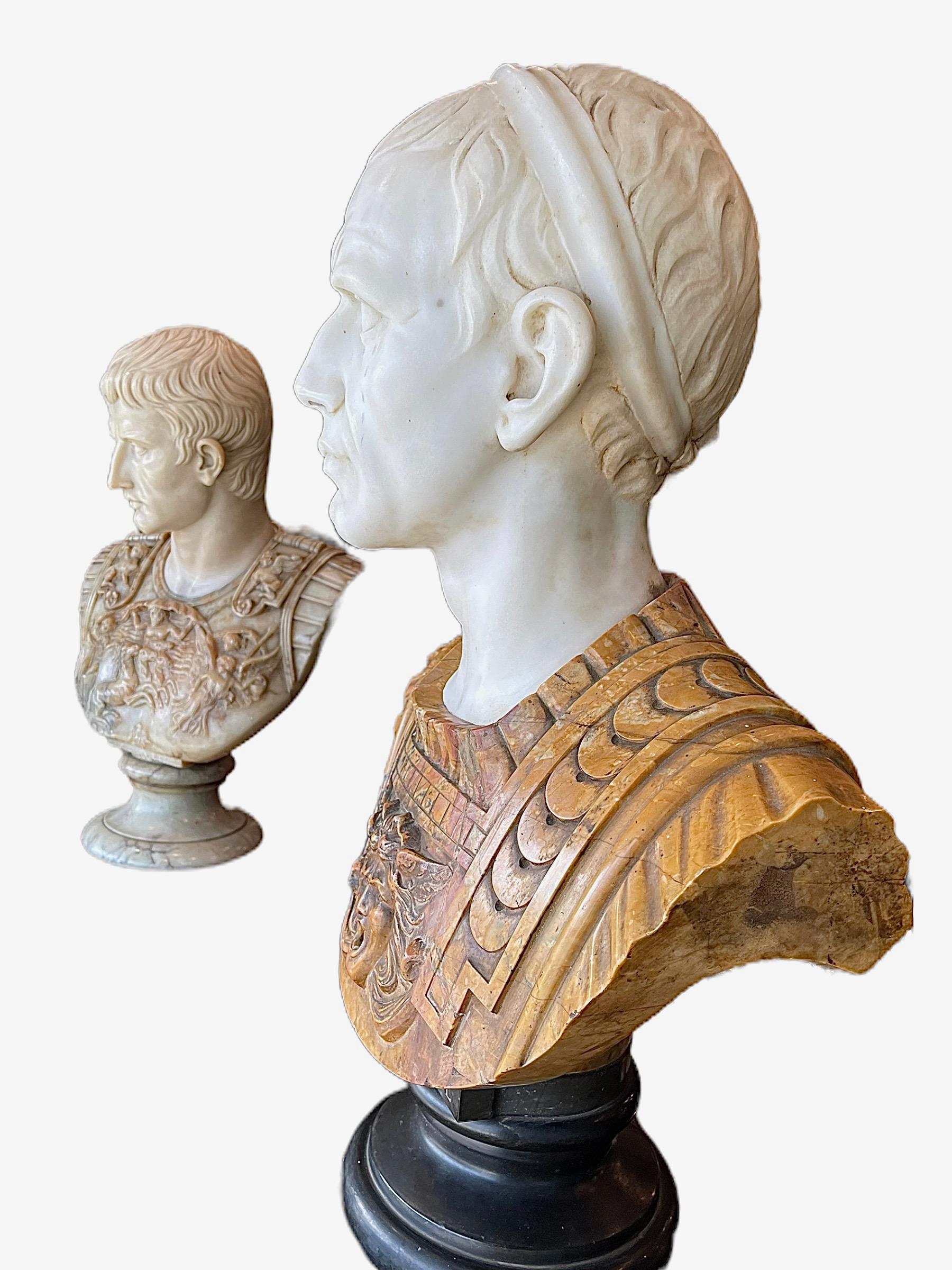 Pair of 19th Century '1850s' Grand Tour Italian Carved Multi-Marble Busts For Sale 4