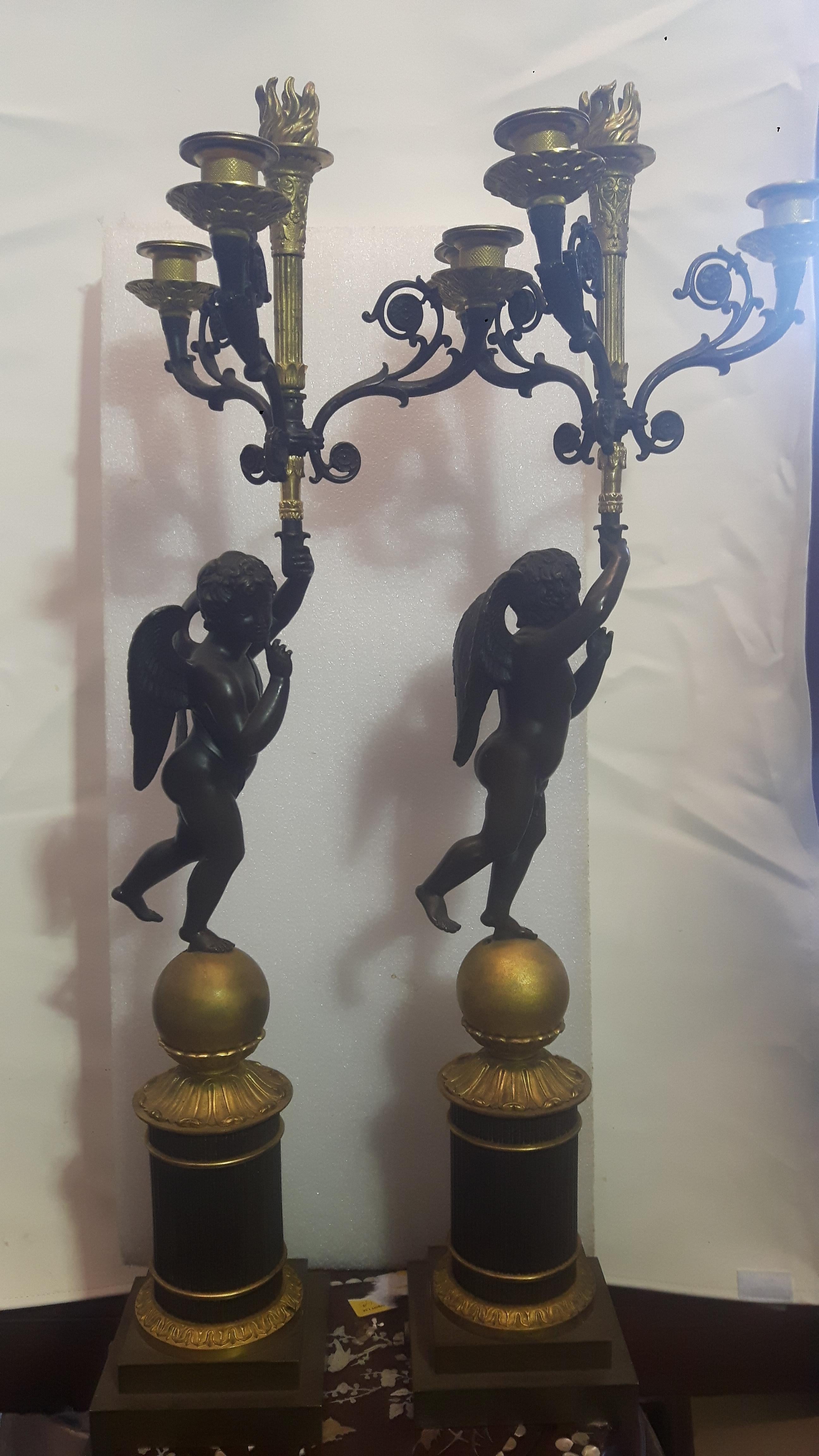 Bronze Pair of 19th Century 3-Light Candelabra For Sale