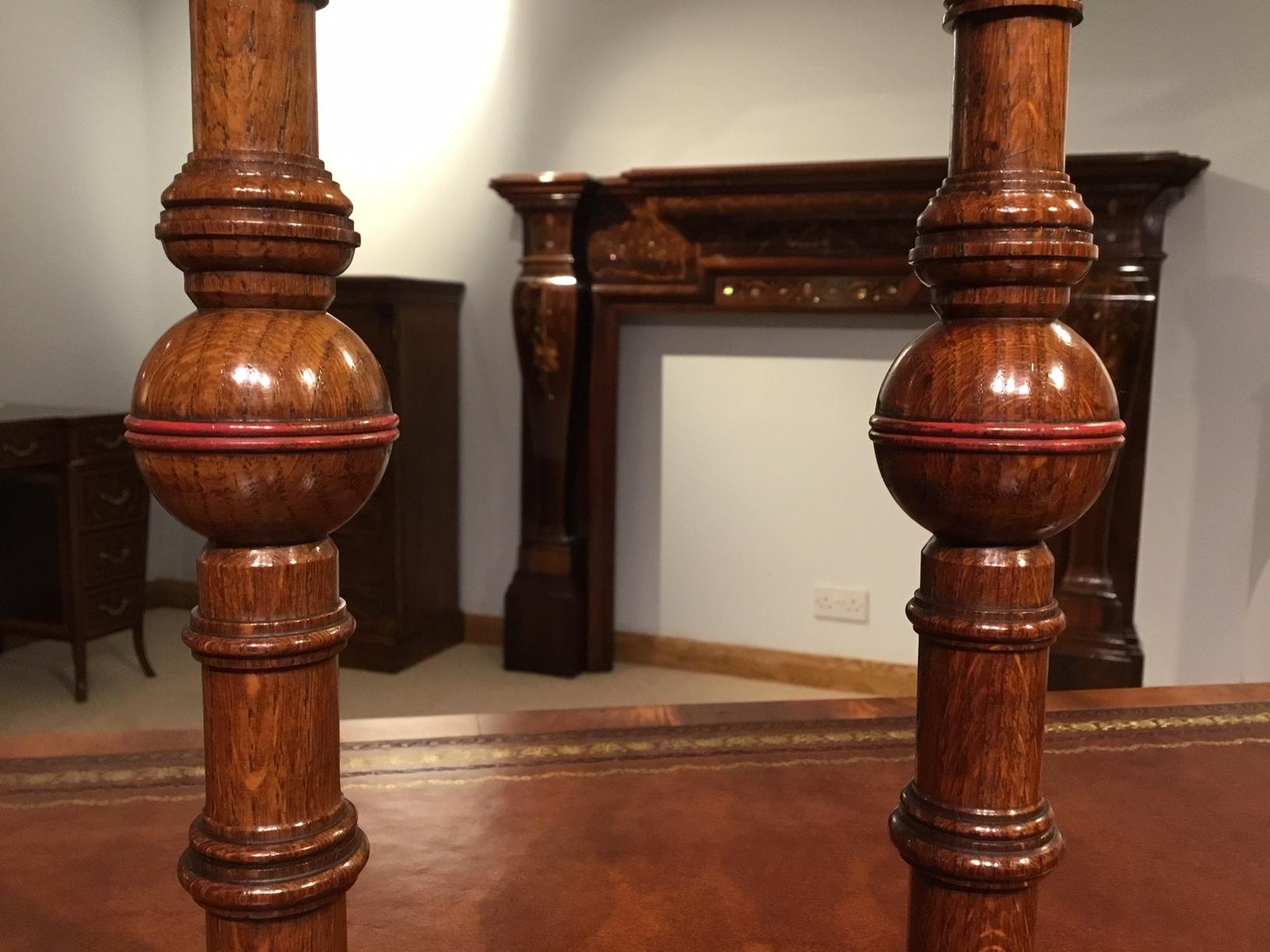 Victorian Pair of 19th Century Aesthetic Period Oak English Candlesticks For Sale