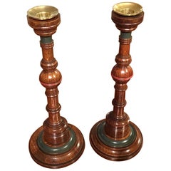 Pair of 19th Century Aesthetic Period Oak English Candlesticks