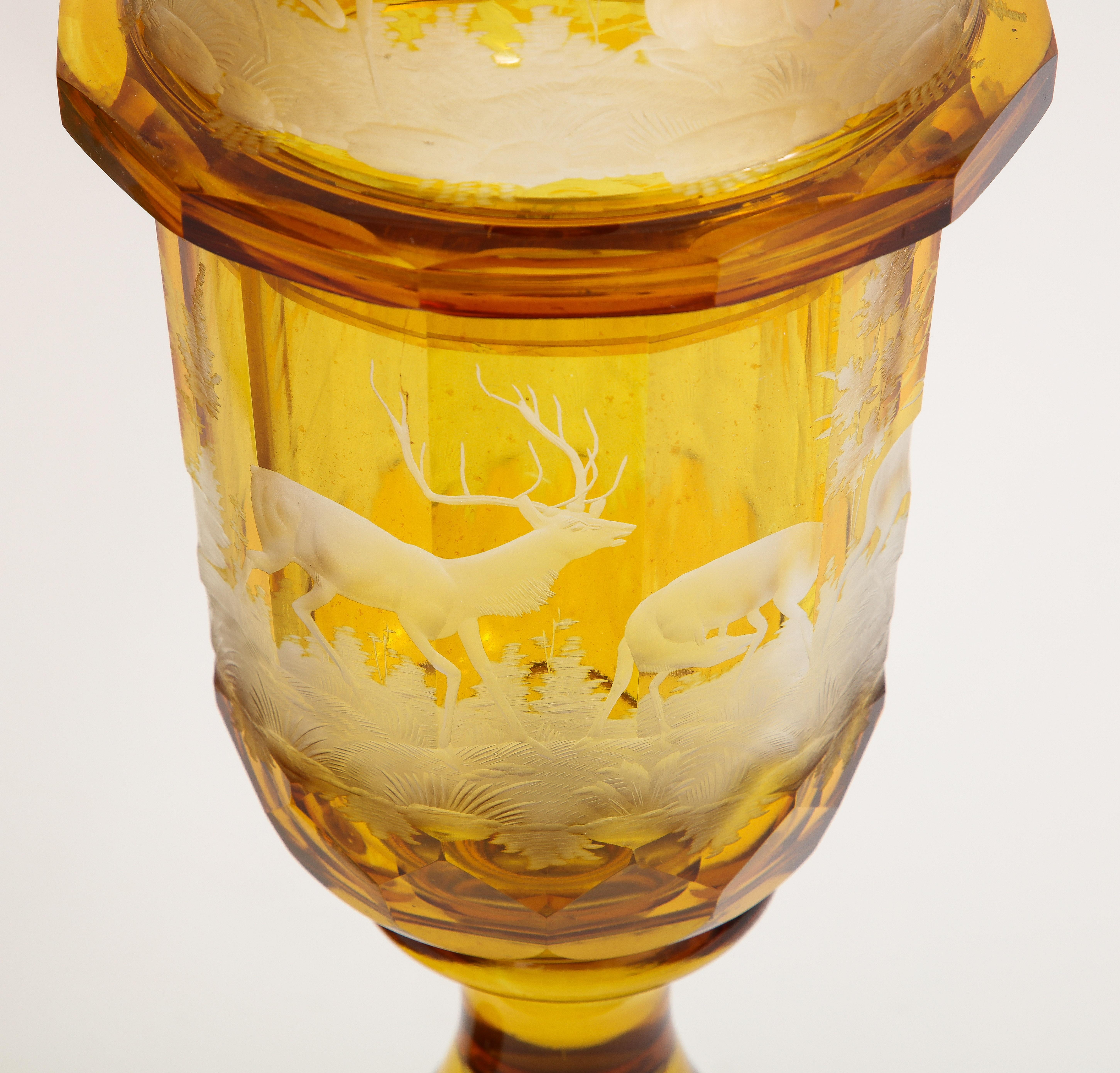 Ein Paar handgeschnitzte und geätzte Bernstein-Kristall-Pokals mit Deckel, 1800er Jahre im Angebot 5