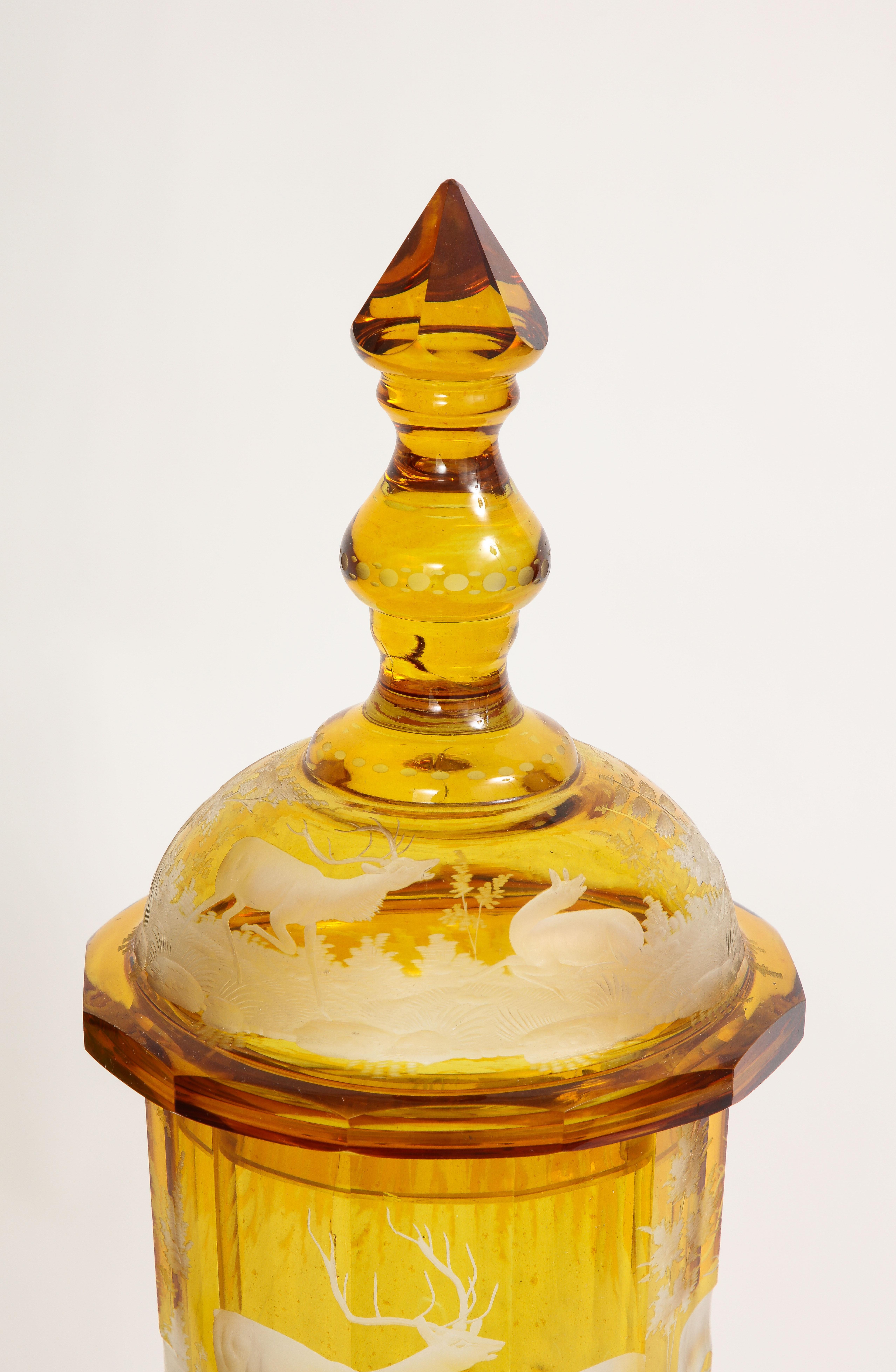 Ein Paar handgeschnitzte und geätzte Bernstein-Kristall-Pokals mit Deckel, 1800er Jahre im Angebot 6