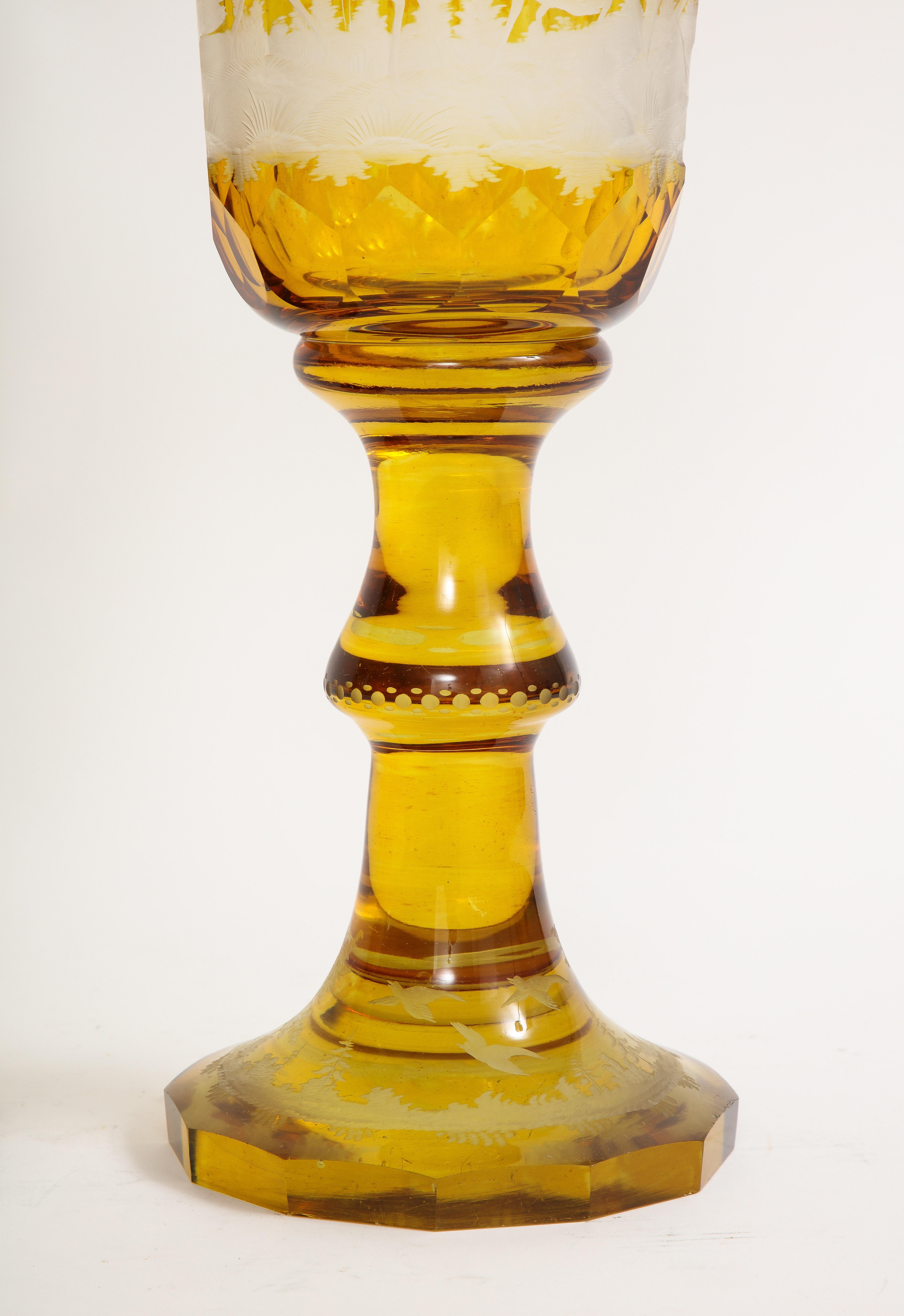 Paire de pokals couverts en cristal d'ambre sculptés et gravés à la main, années 1800 en vente 6