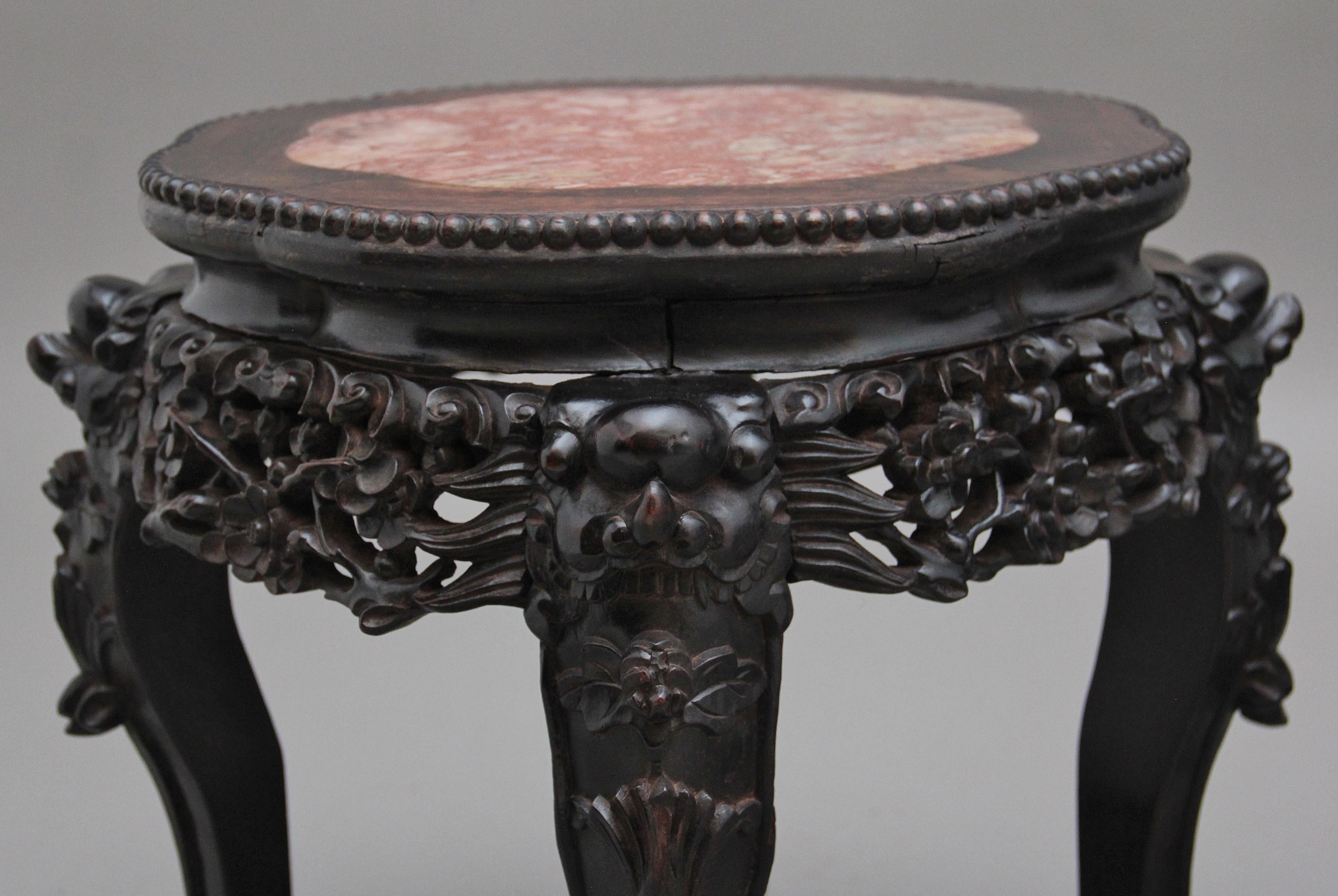 Pair of 19th Century Antique Chinese Carved Hardwood Occasional Table For Sale 5