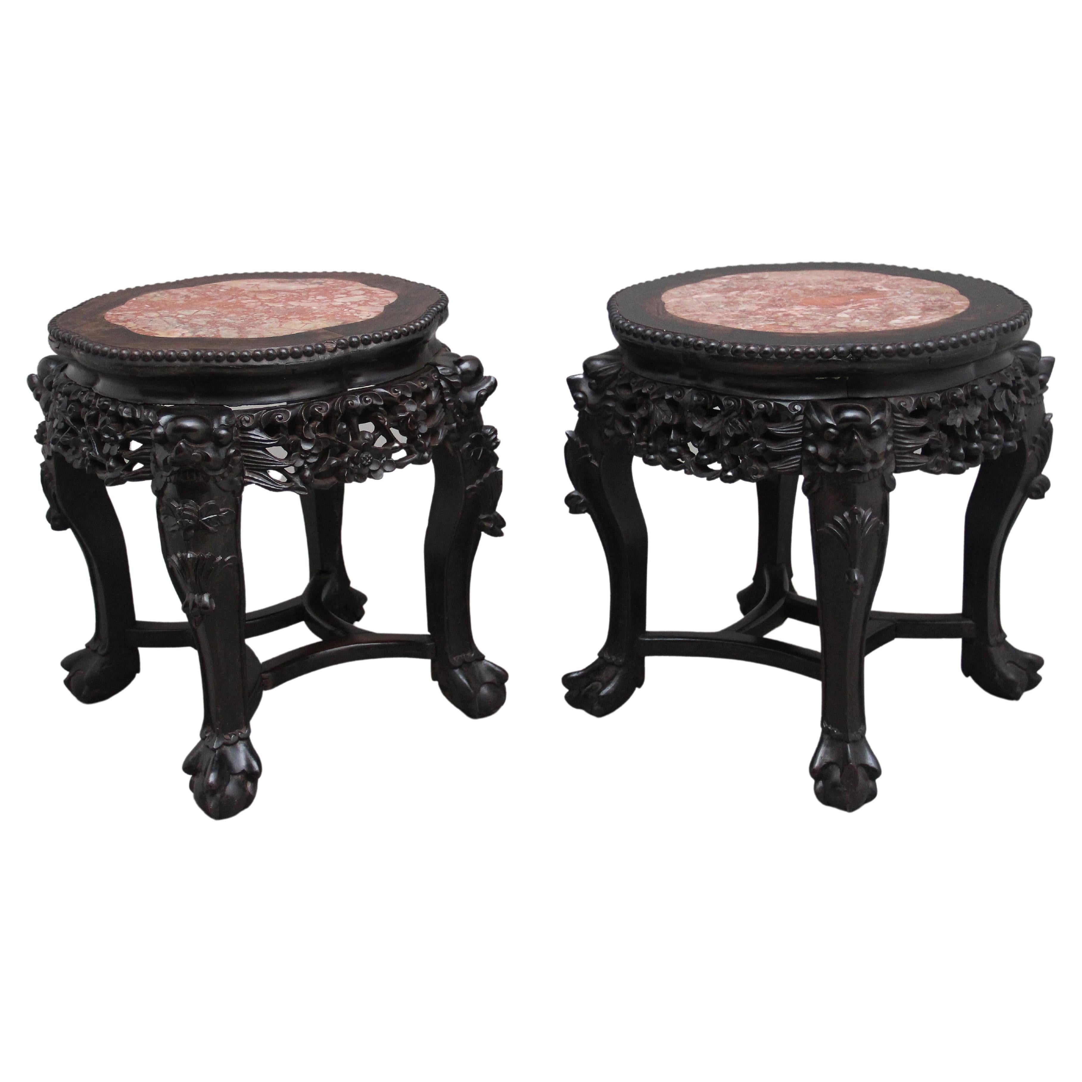 Pair of 19th Century Antique Chinese Carved Hardwood Occasional Table For Sale