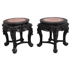 Pair of 19th Century Antique Chinese Carved Hardwood Occasional Table